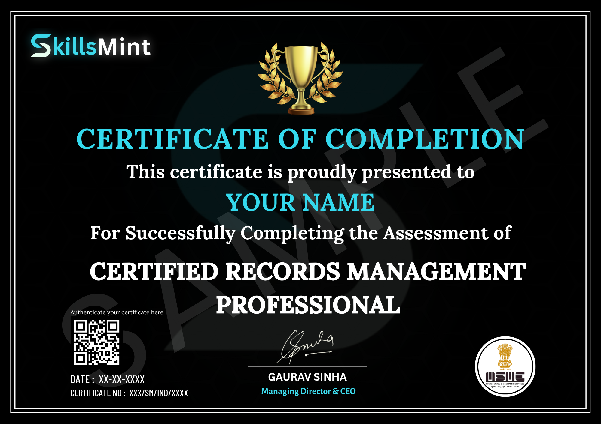 Sample certificate preview