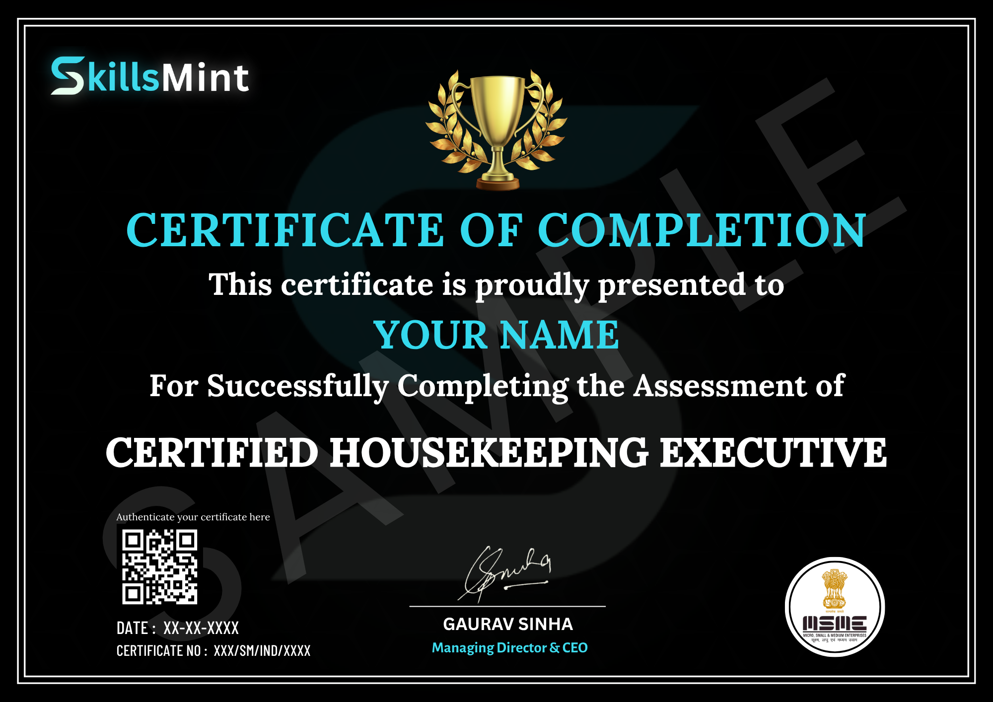 Sample certificate preview