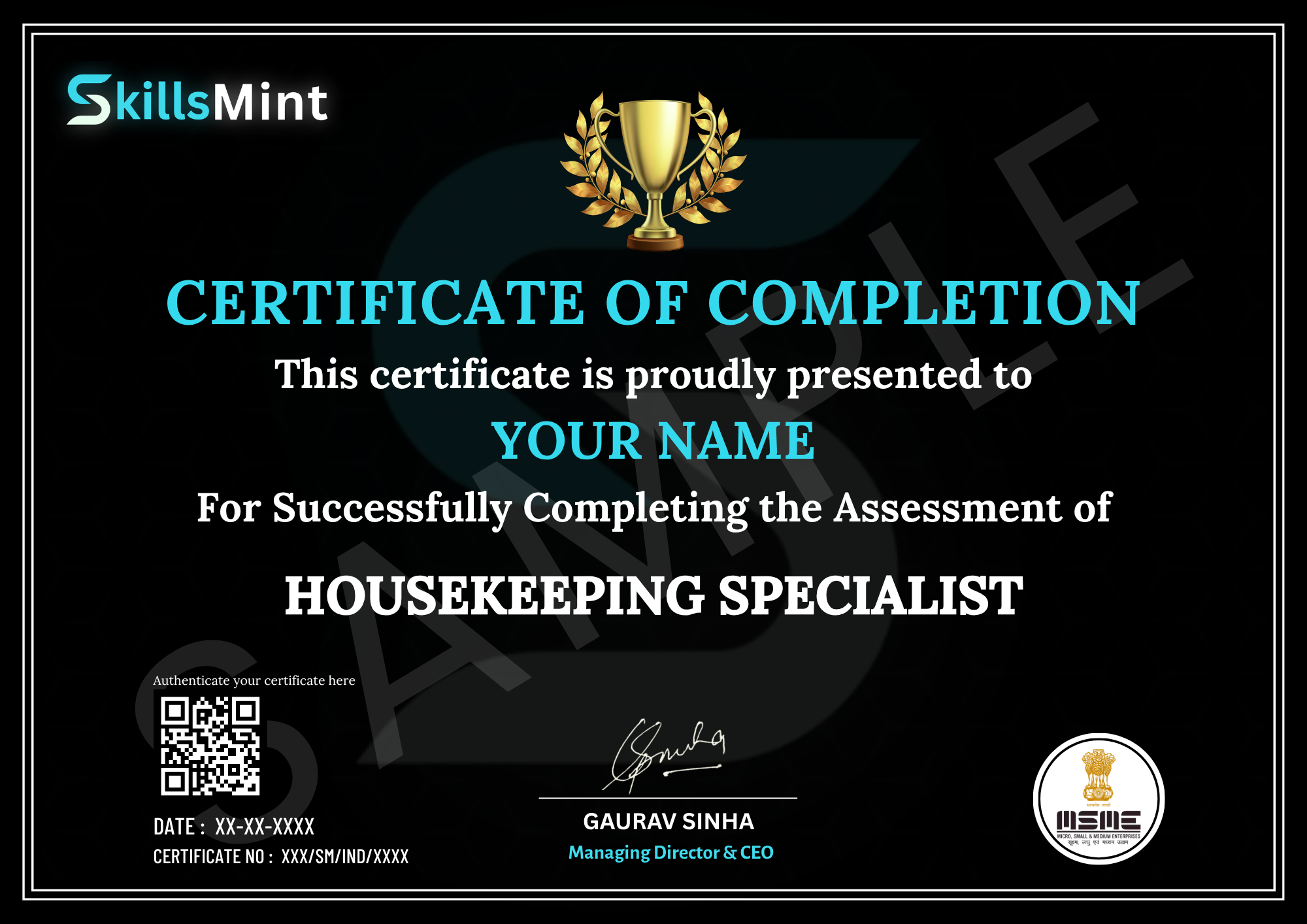 Sample certificate preview