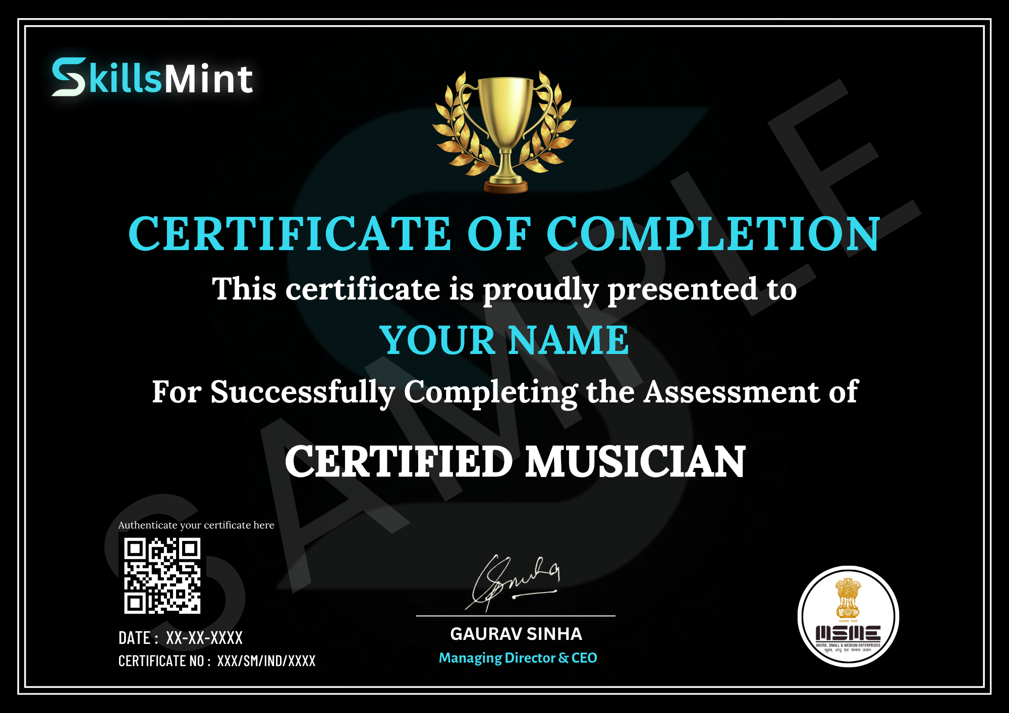 Sample certificate preview