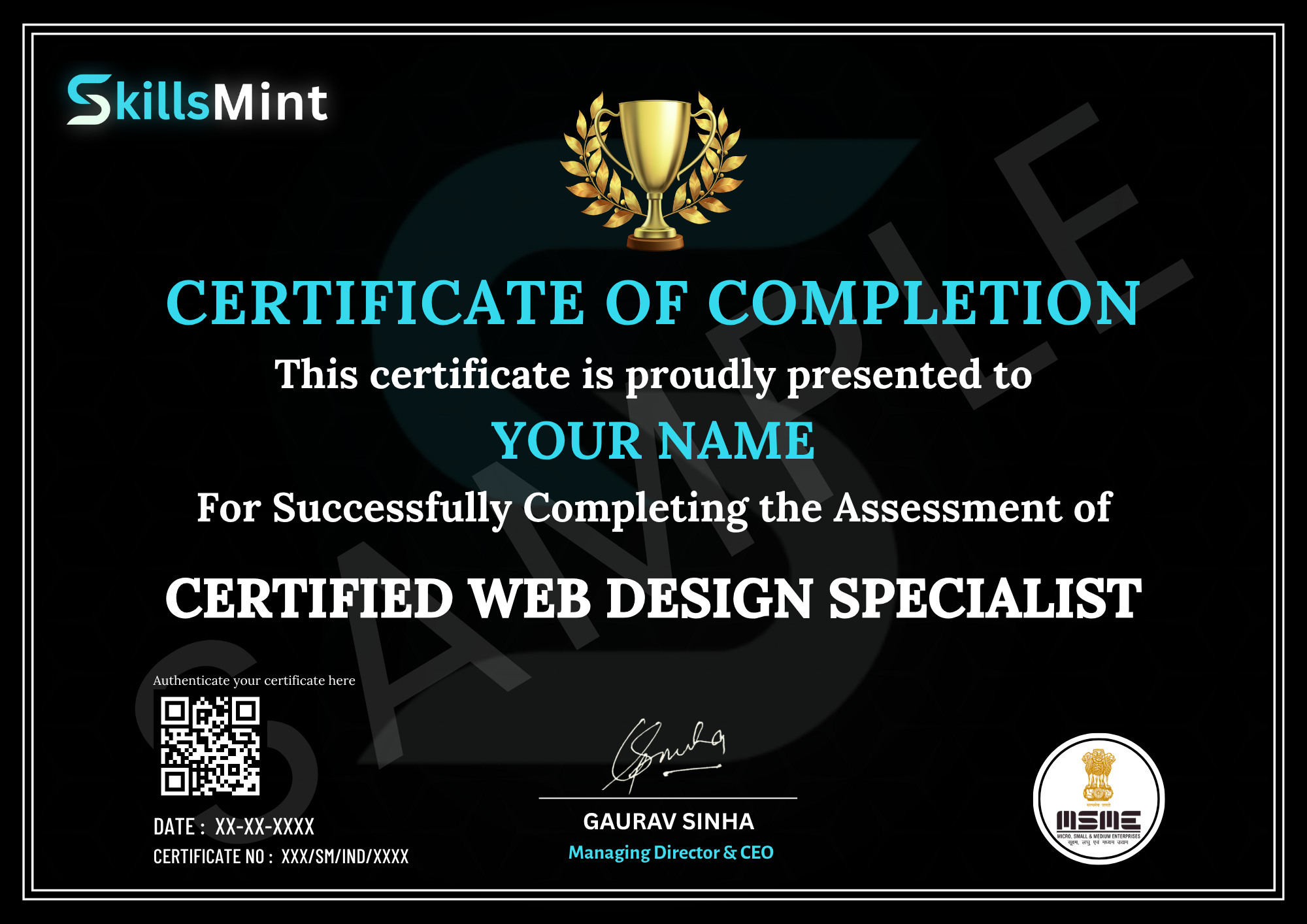 Sample certificate preview