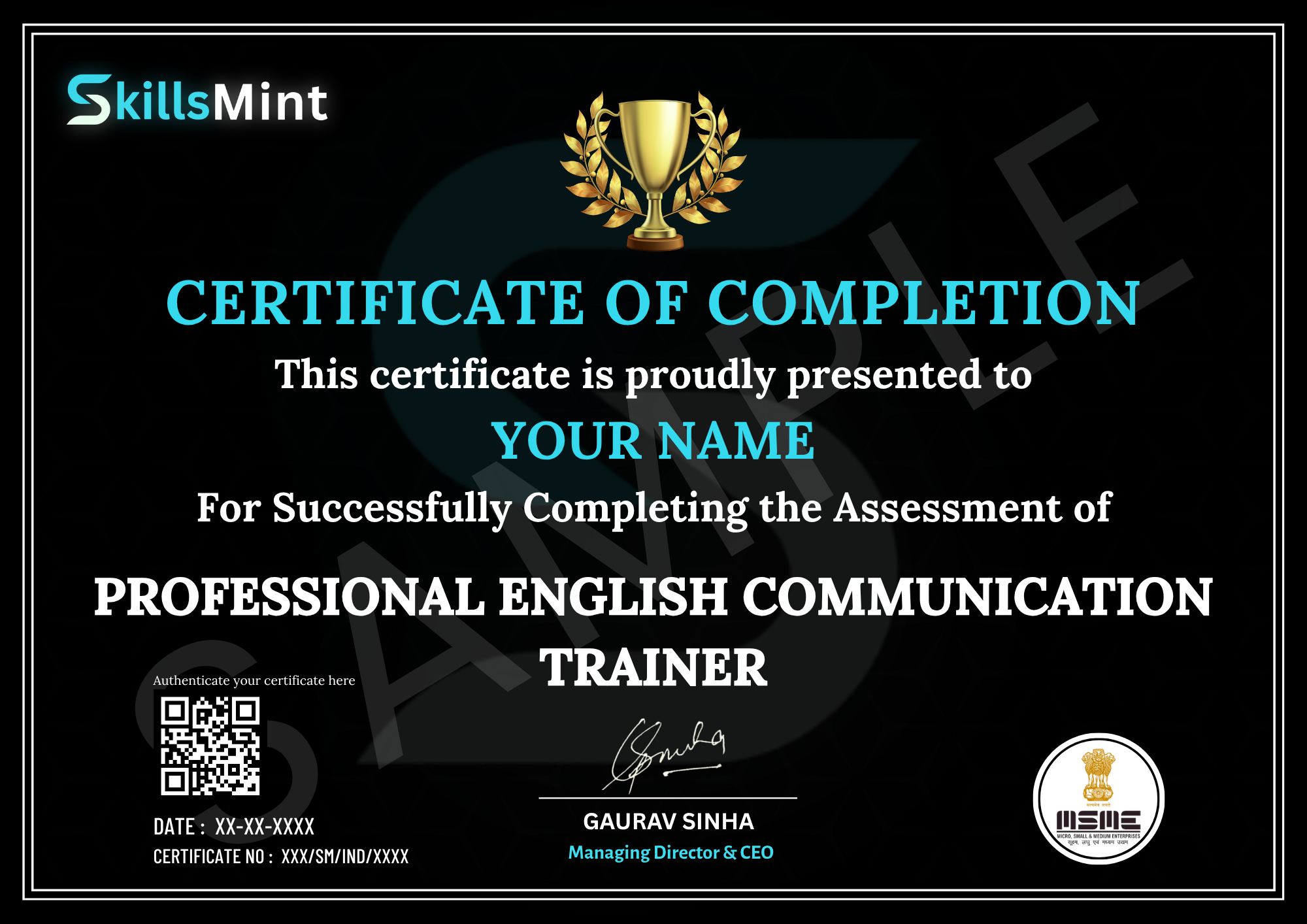 Sample certificate preview