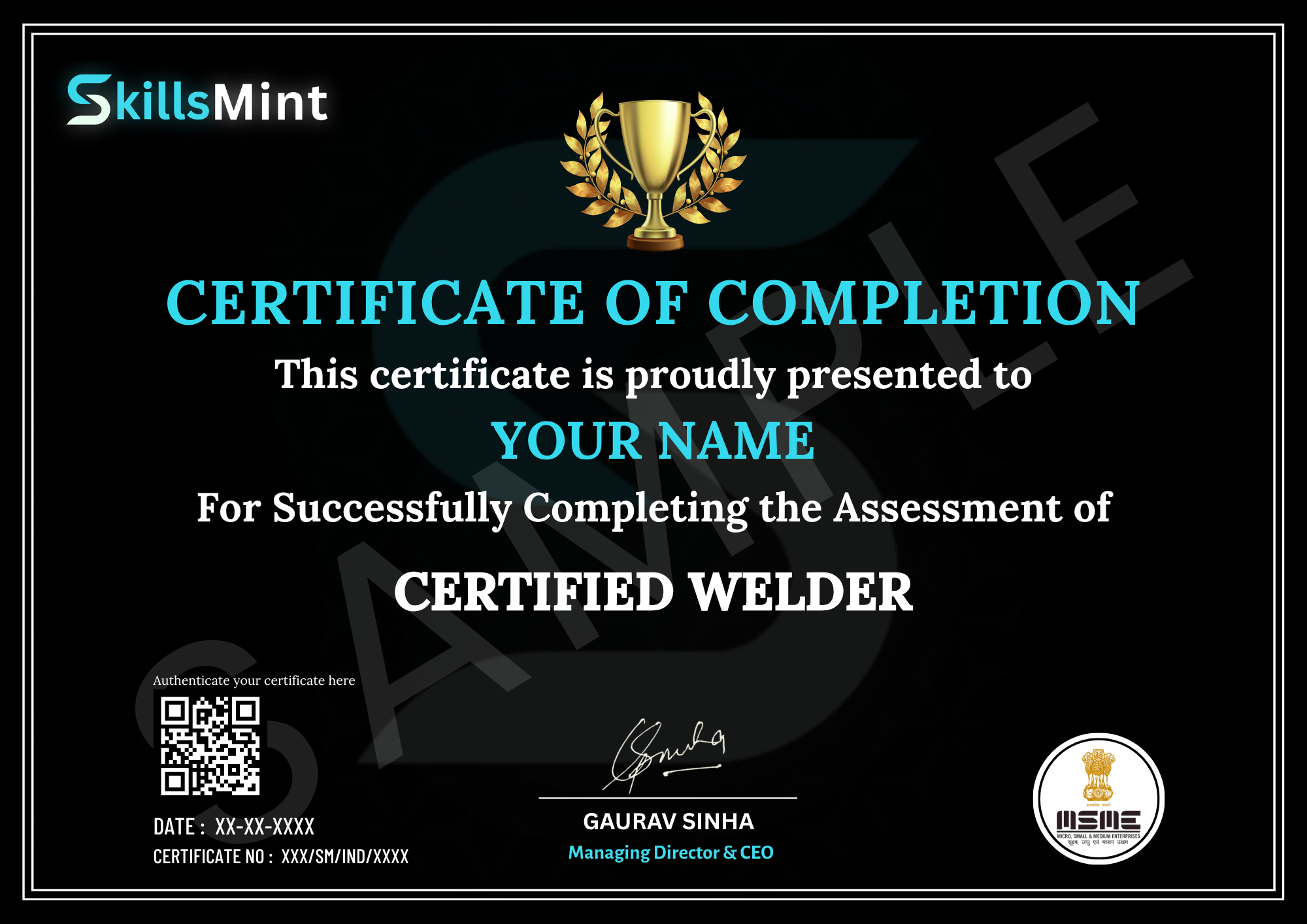 Sample certificate preview