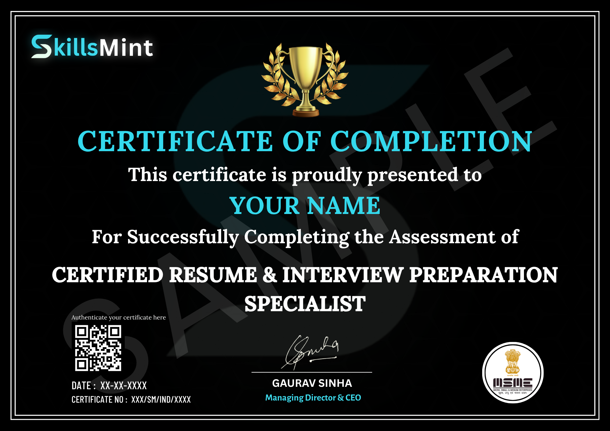 Sample certificate preview