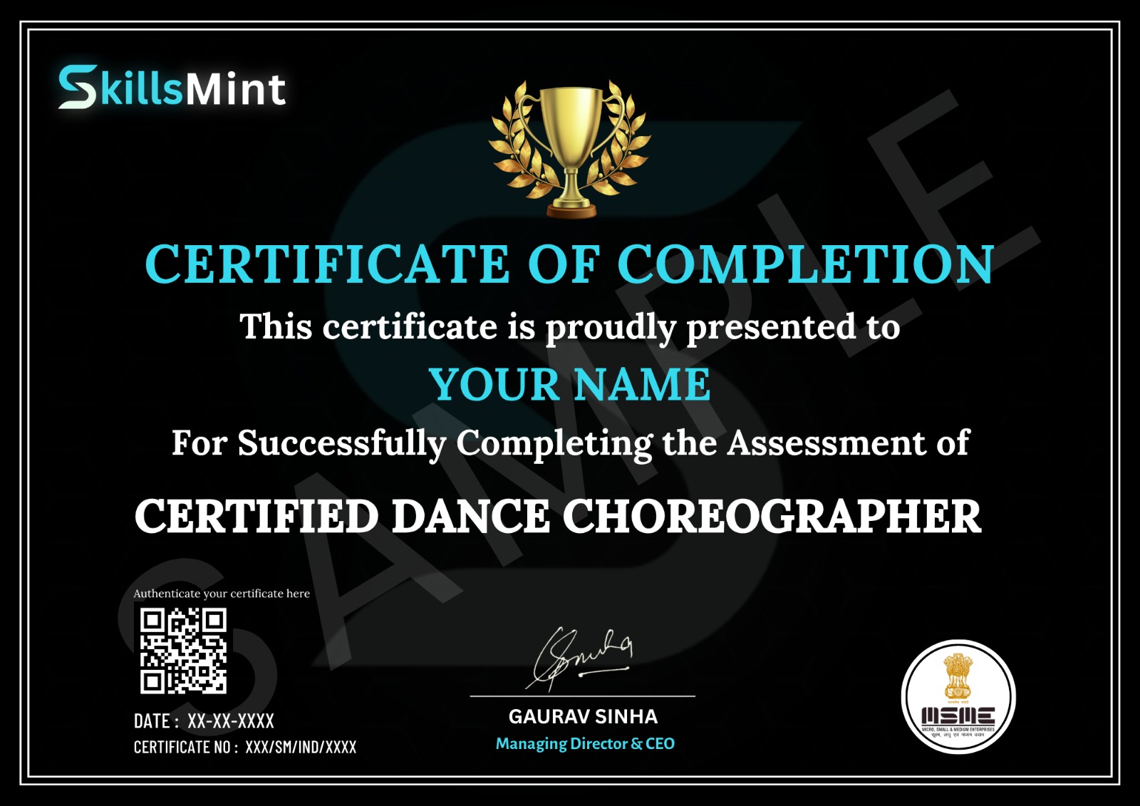 Sample certificate preview