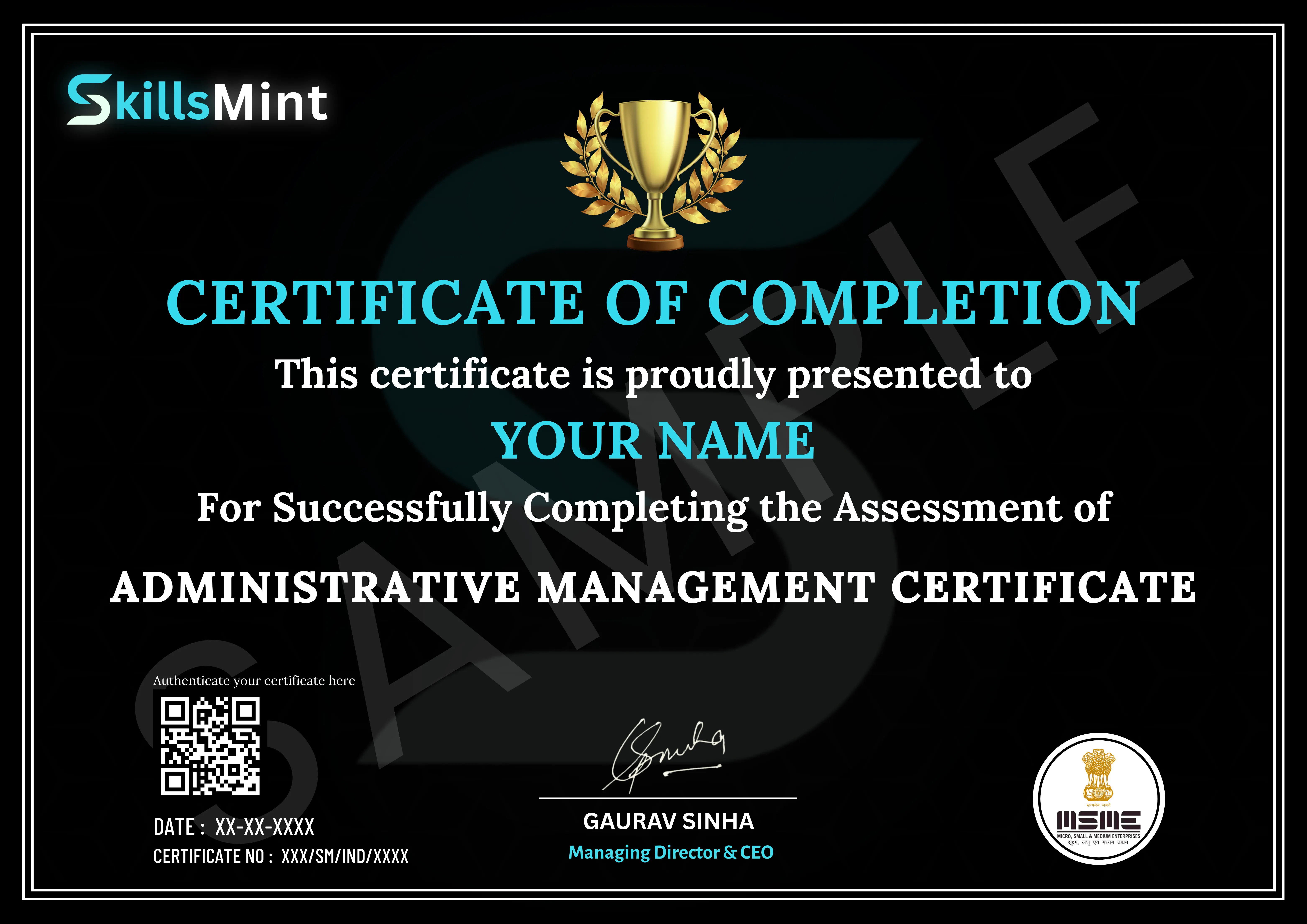 Sample certificate preview