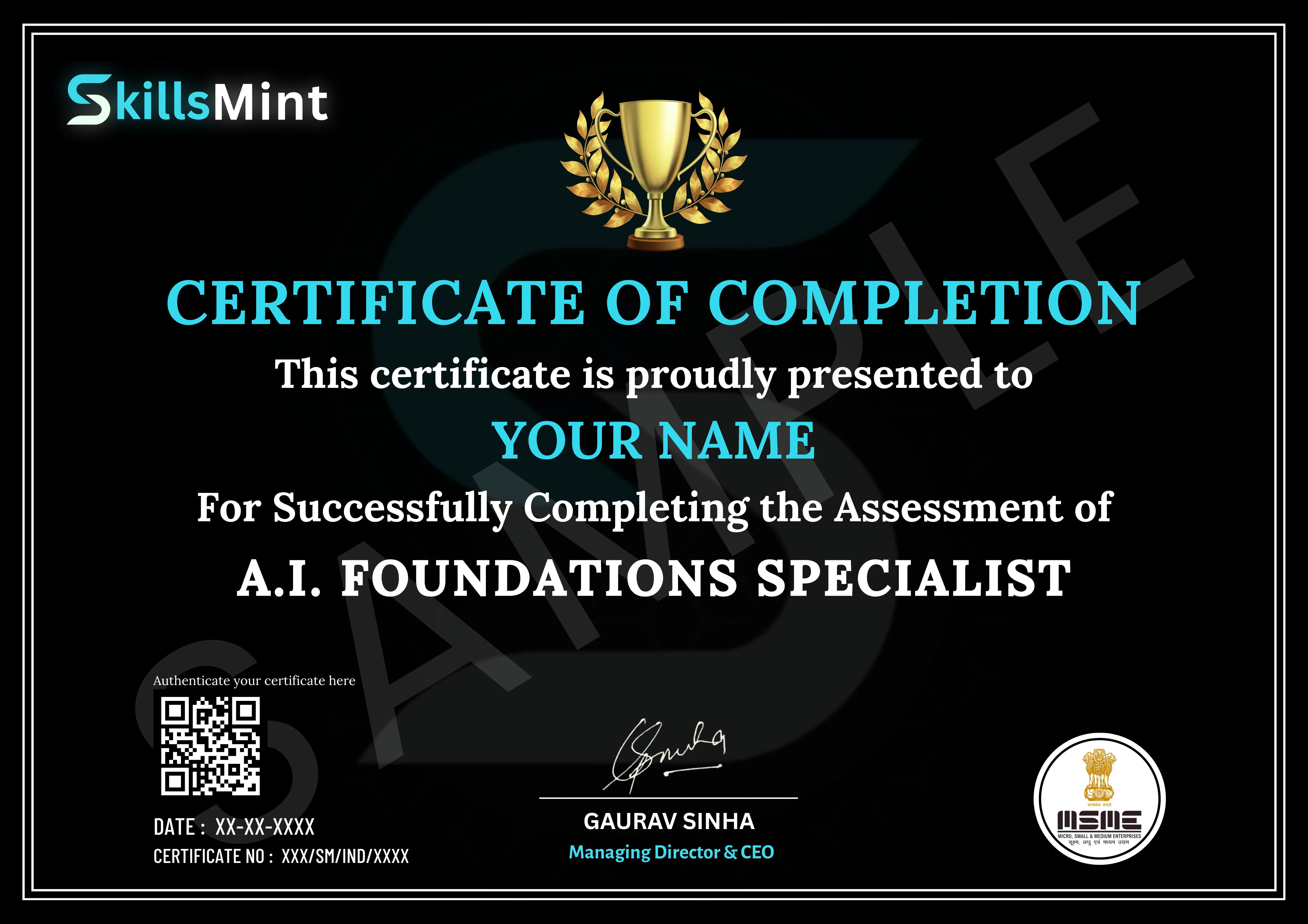 Sample certificate preview