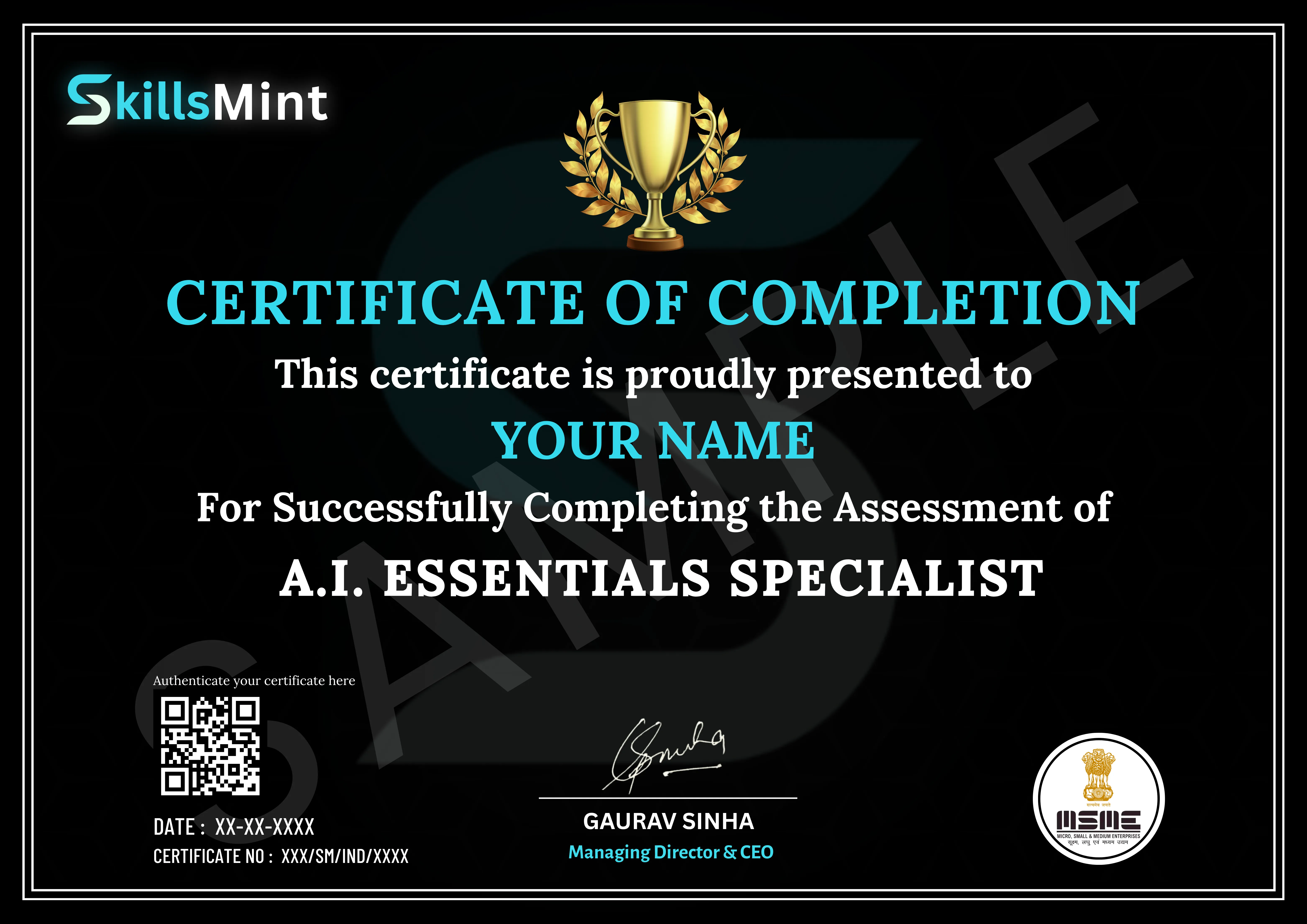 Sample certificate preview