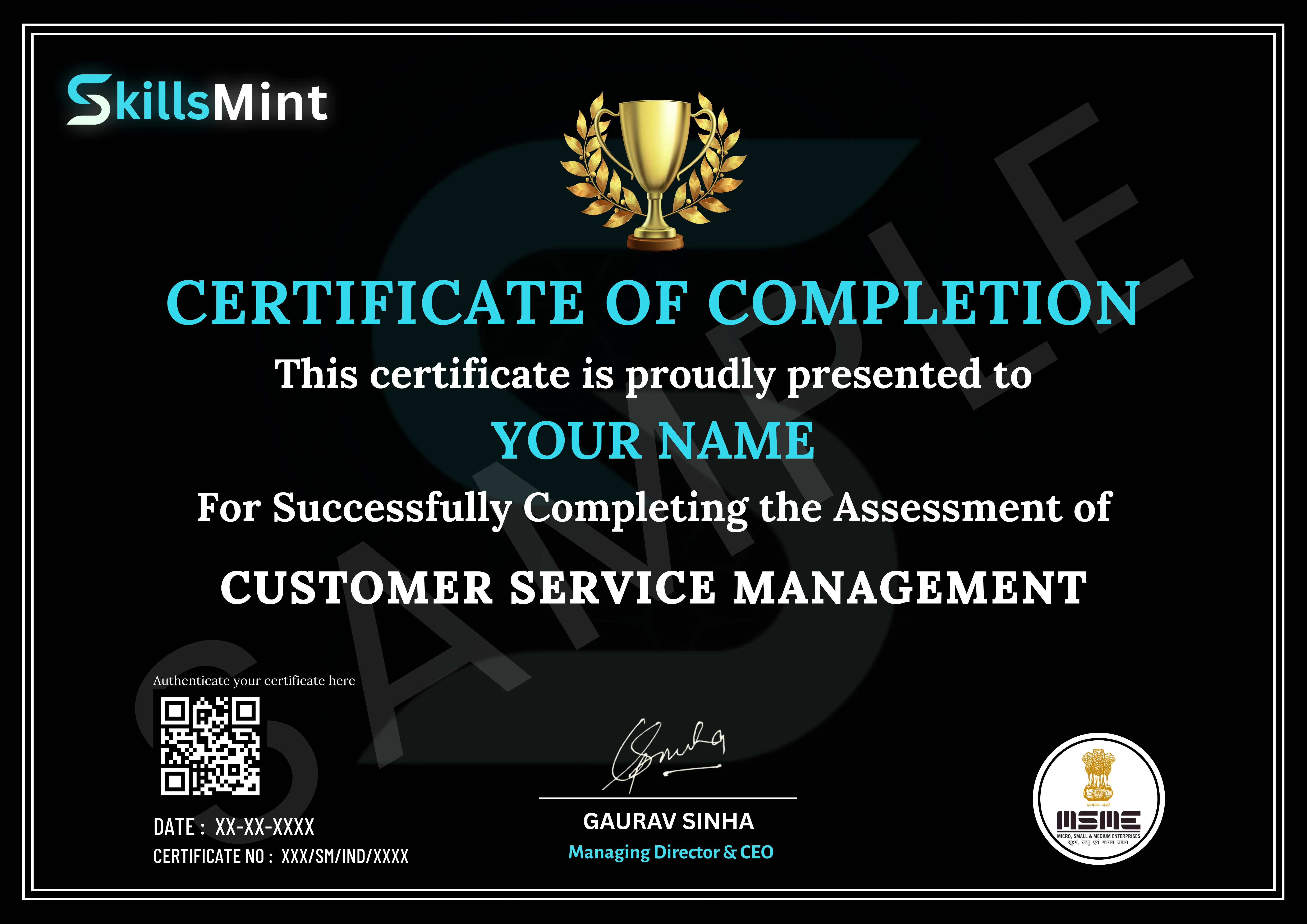 Sample certificate preview