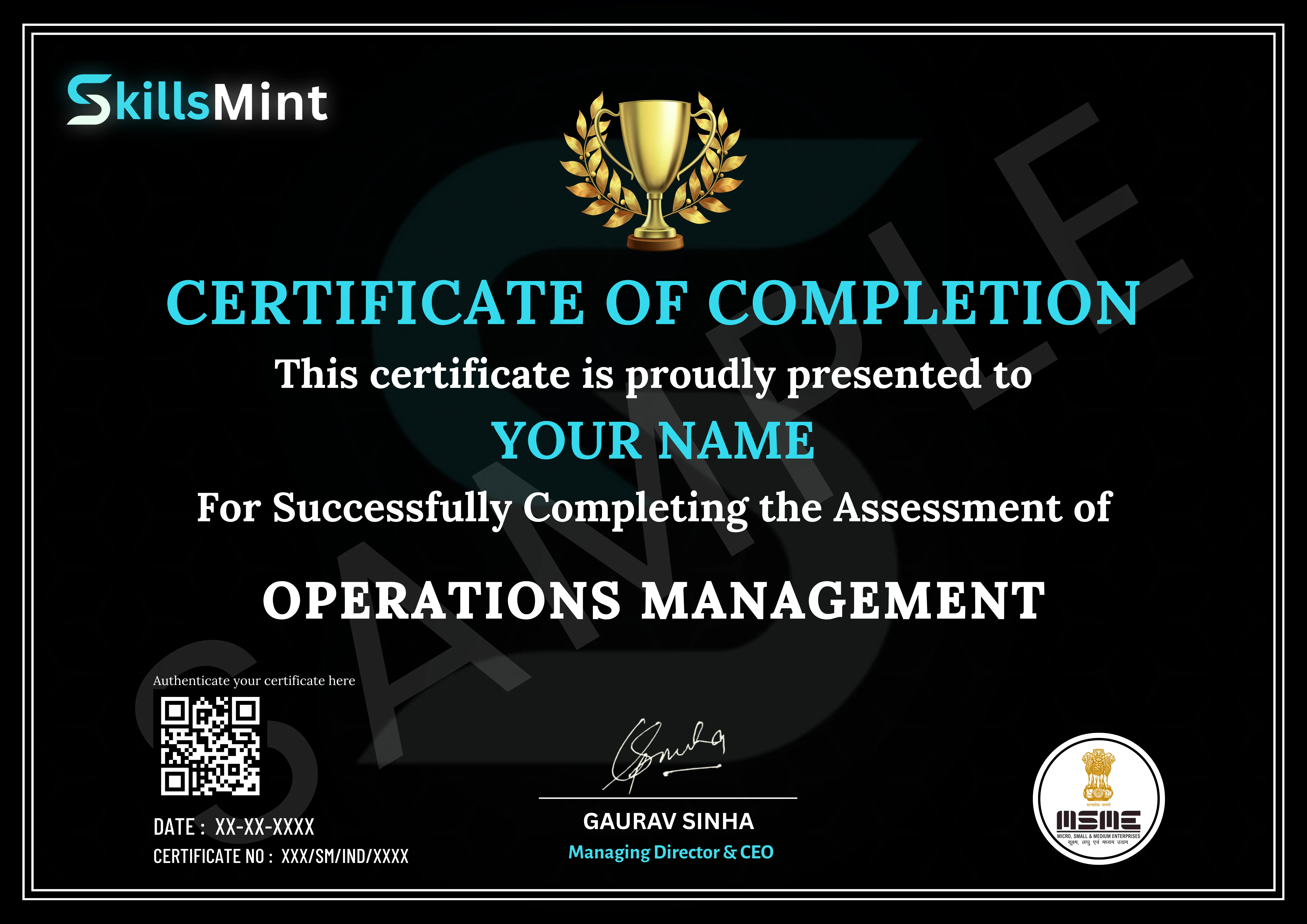 Sample certificate preview