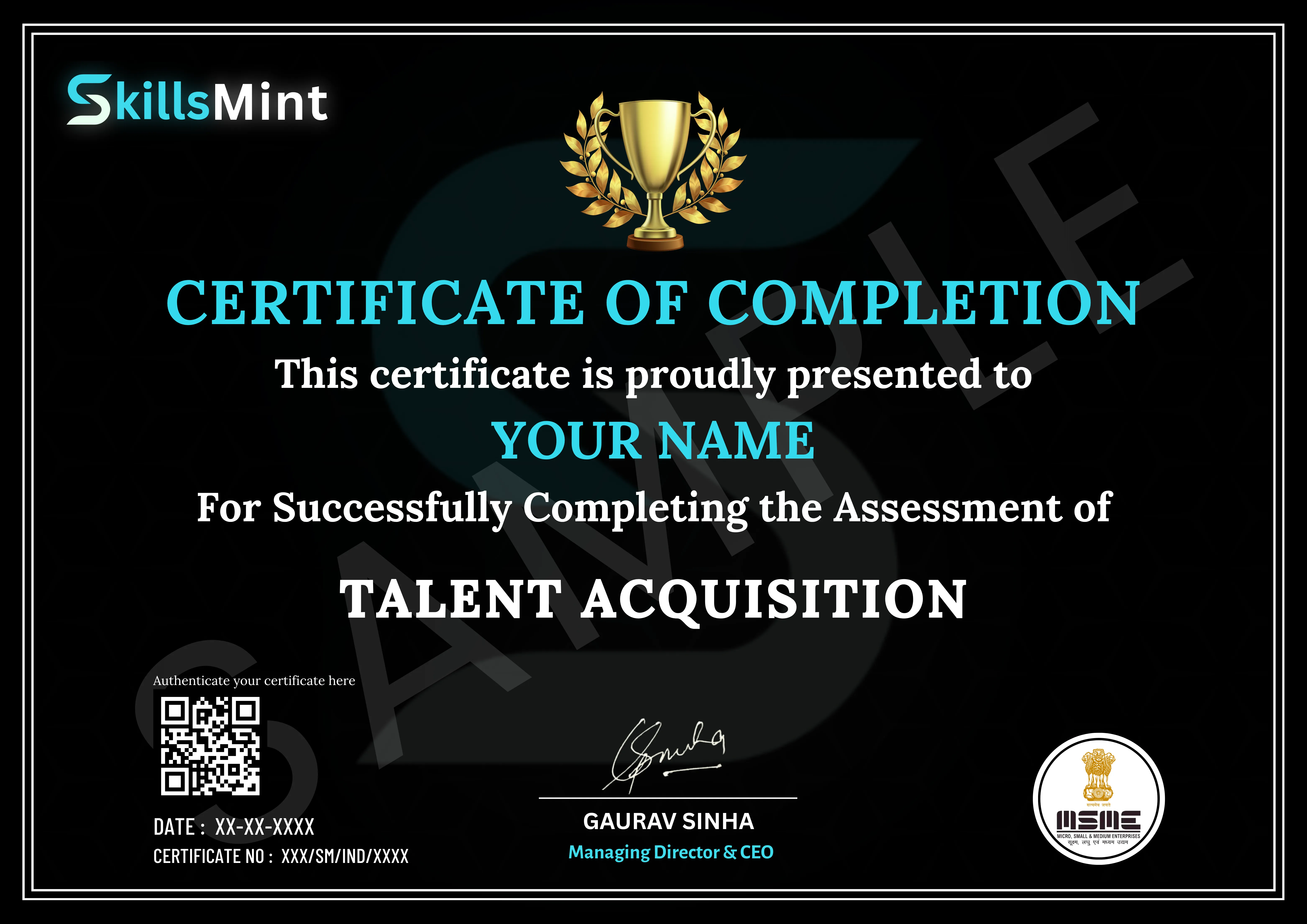 Sample certificate preview