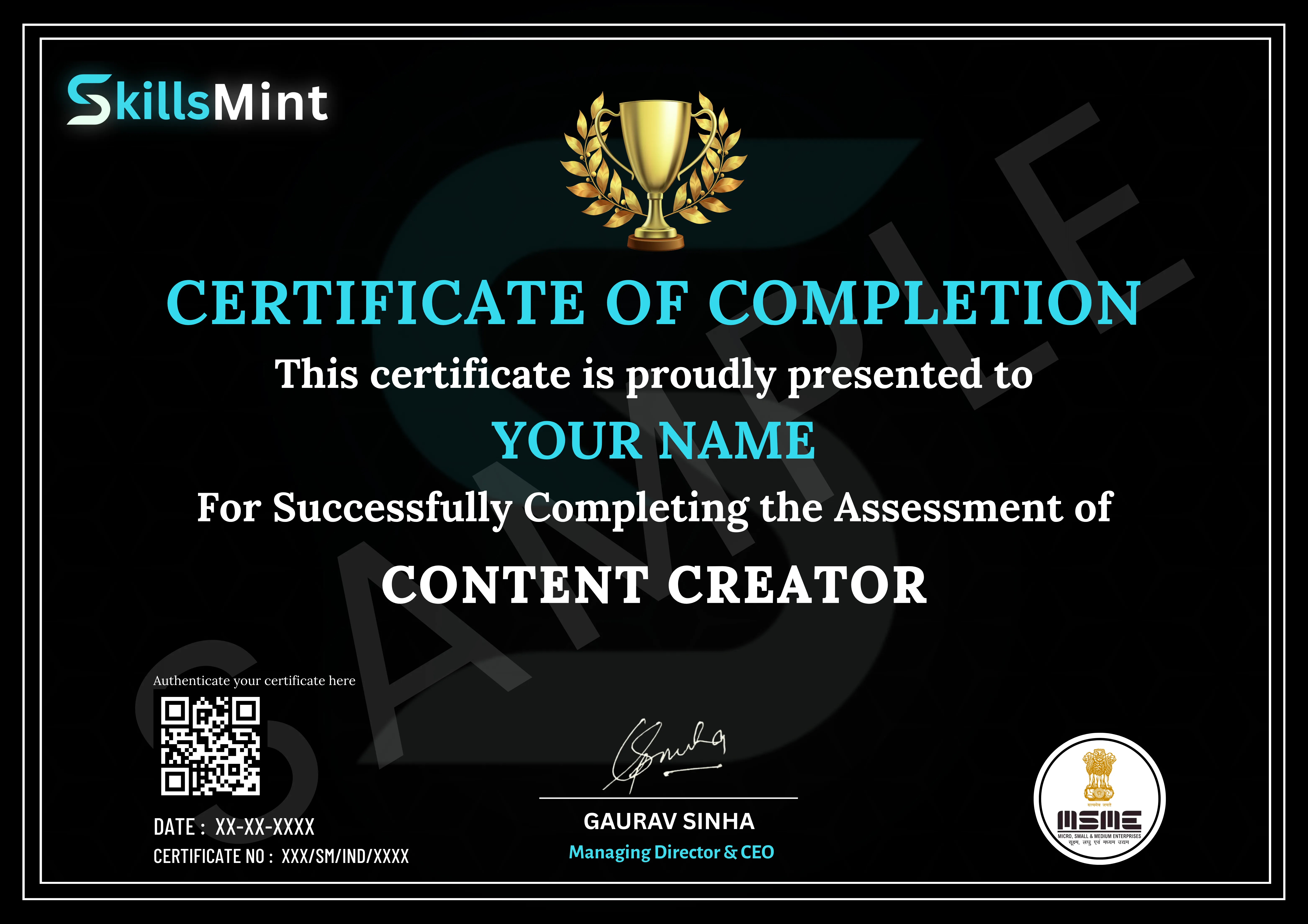 Sample certificate preview
