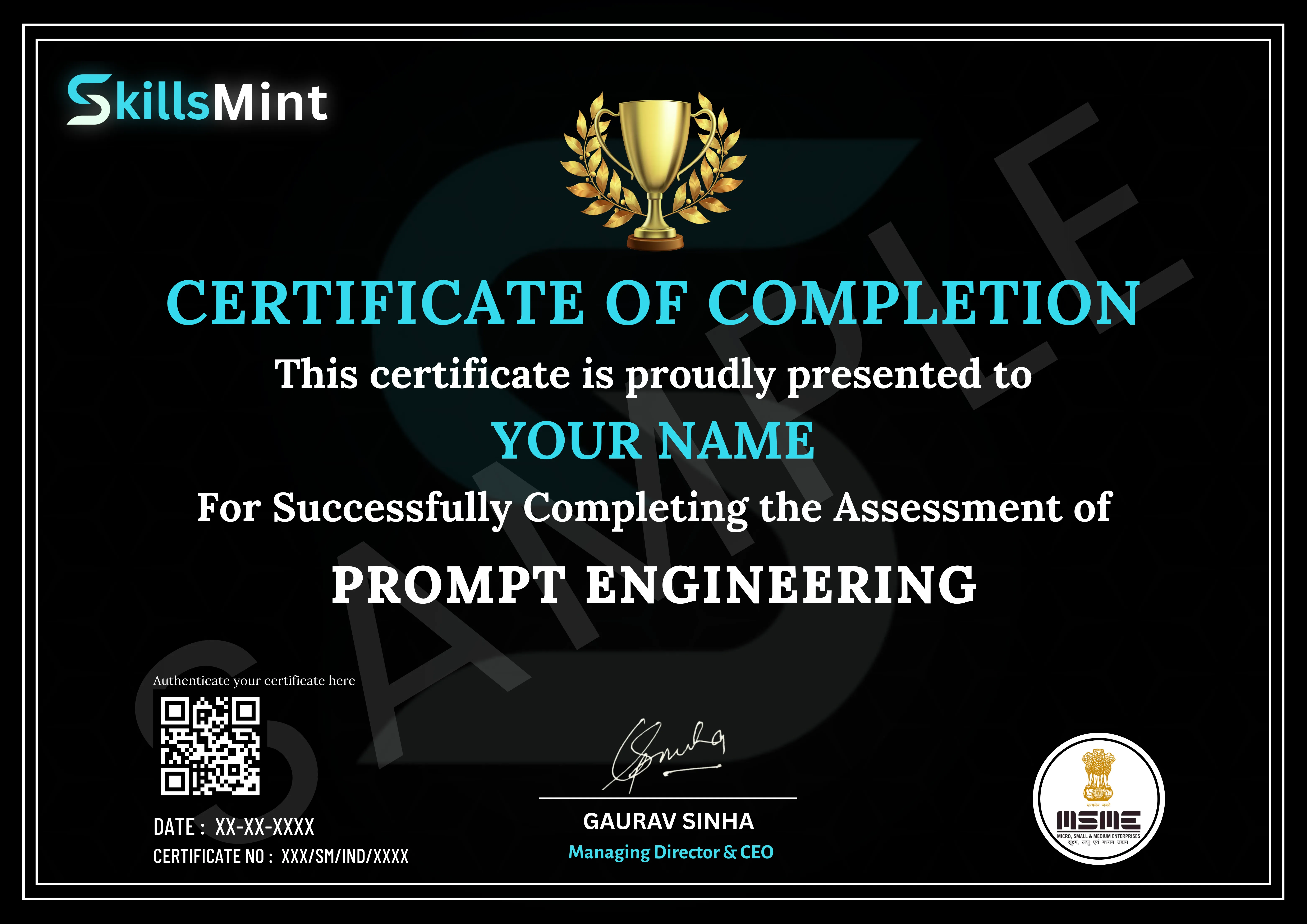 Sample certificate preview
