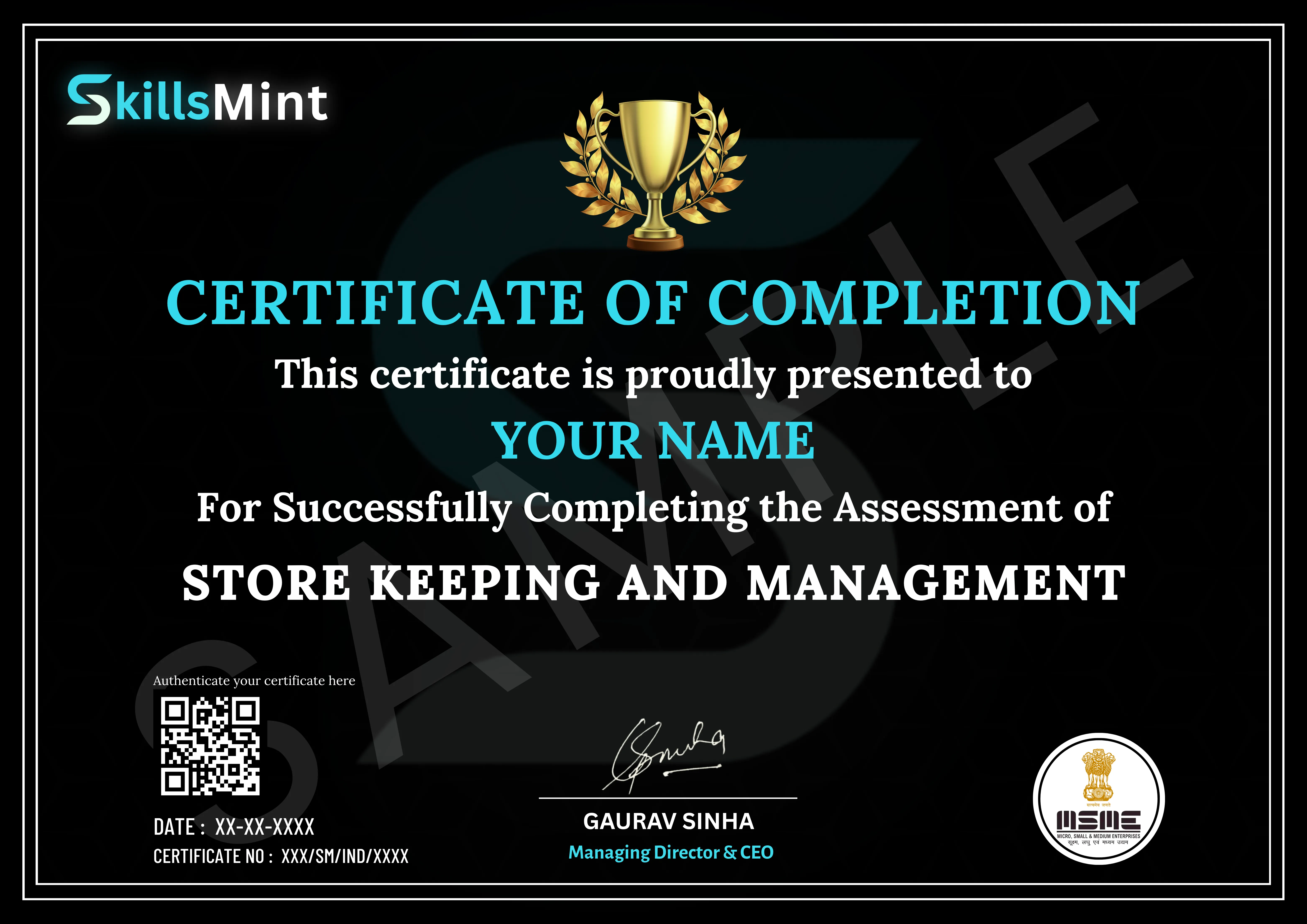 Sample certificate preview