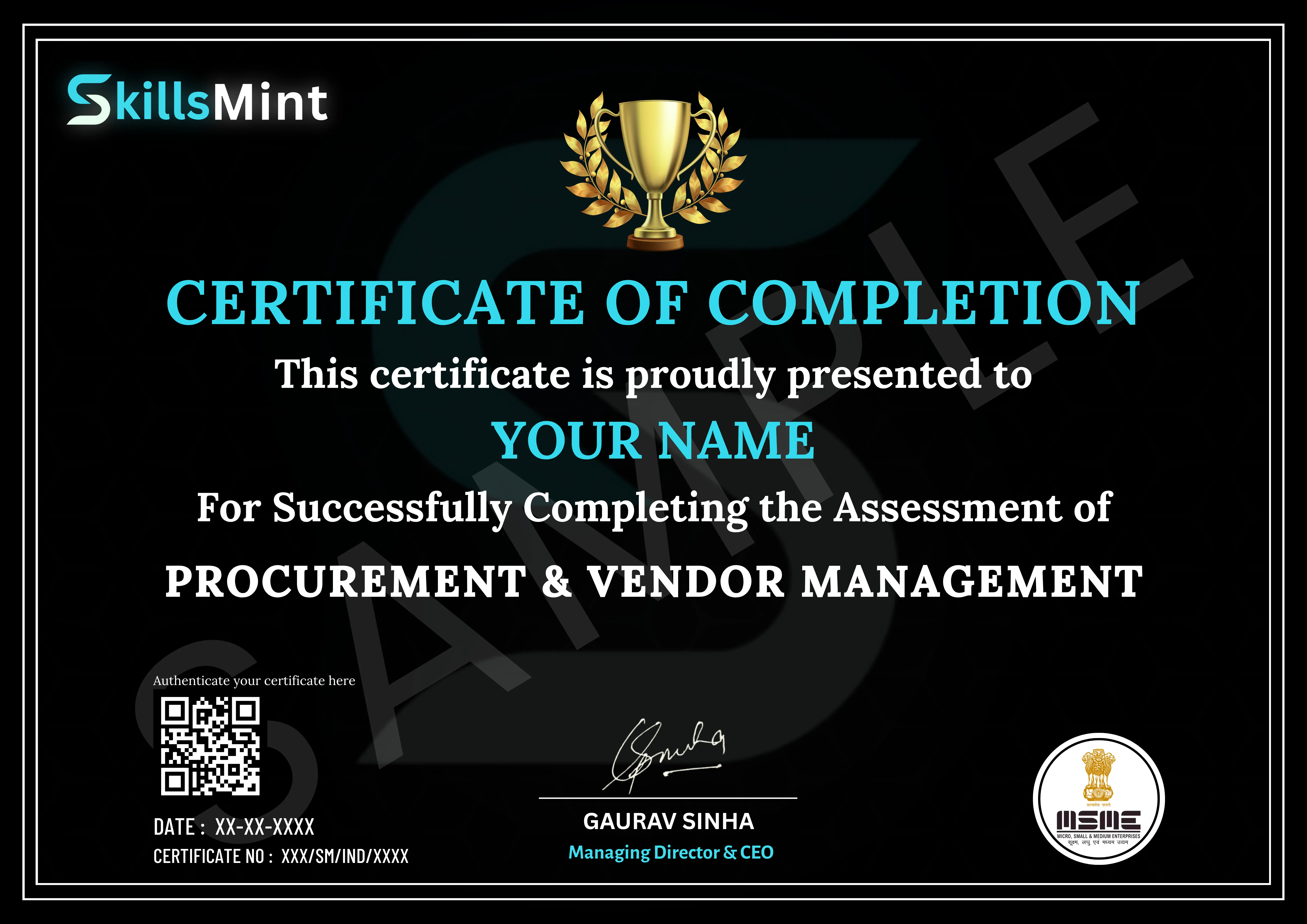 Sample certificate preview