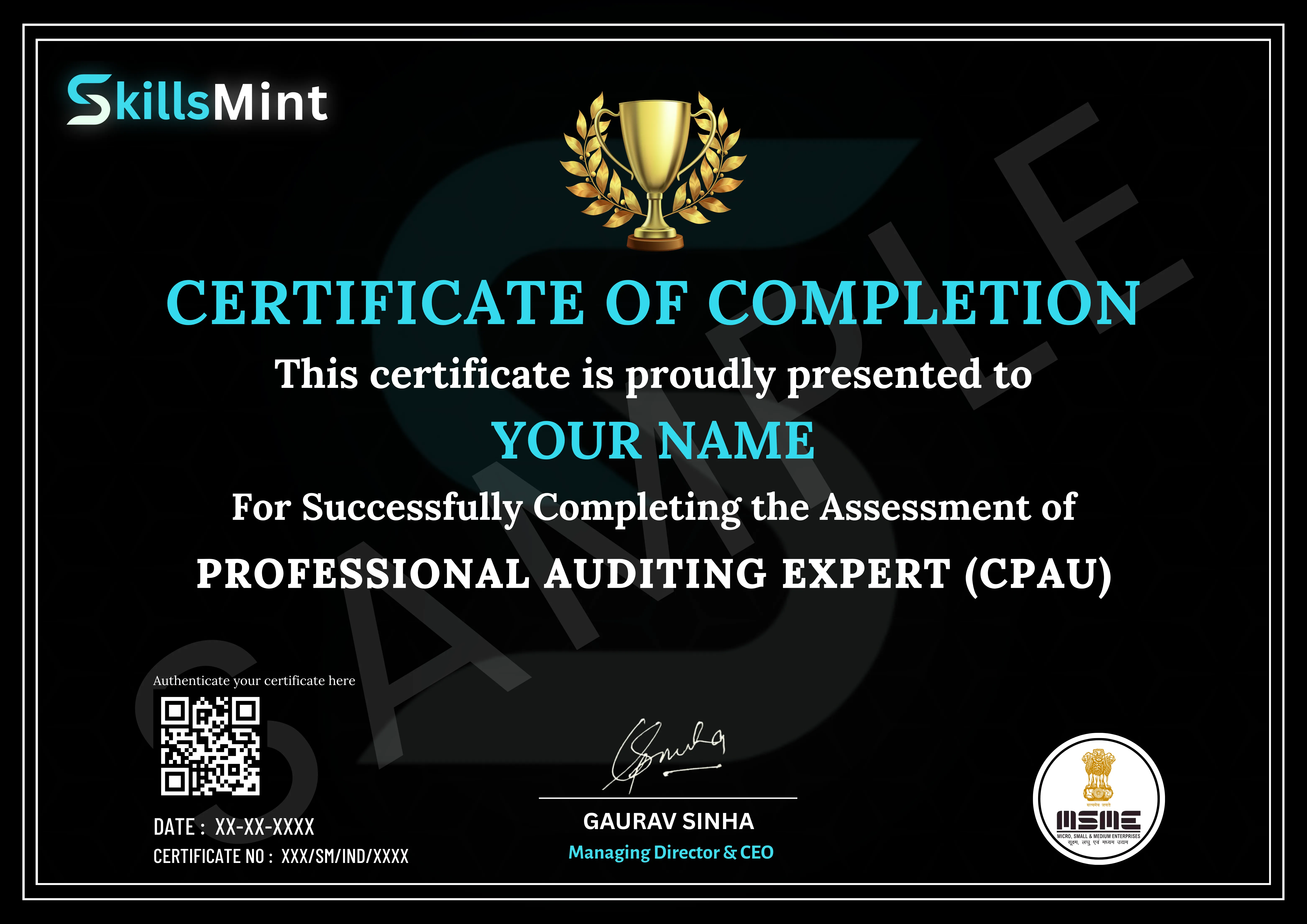 Sample certificate preview