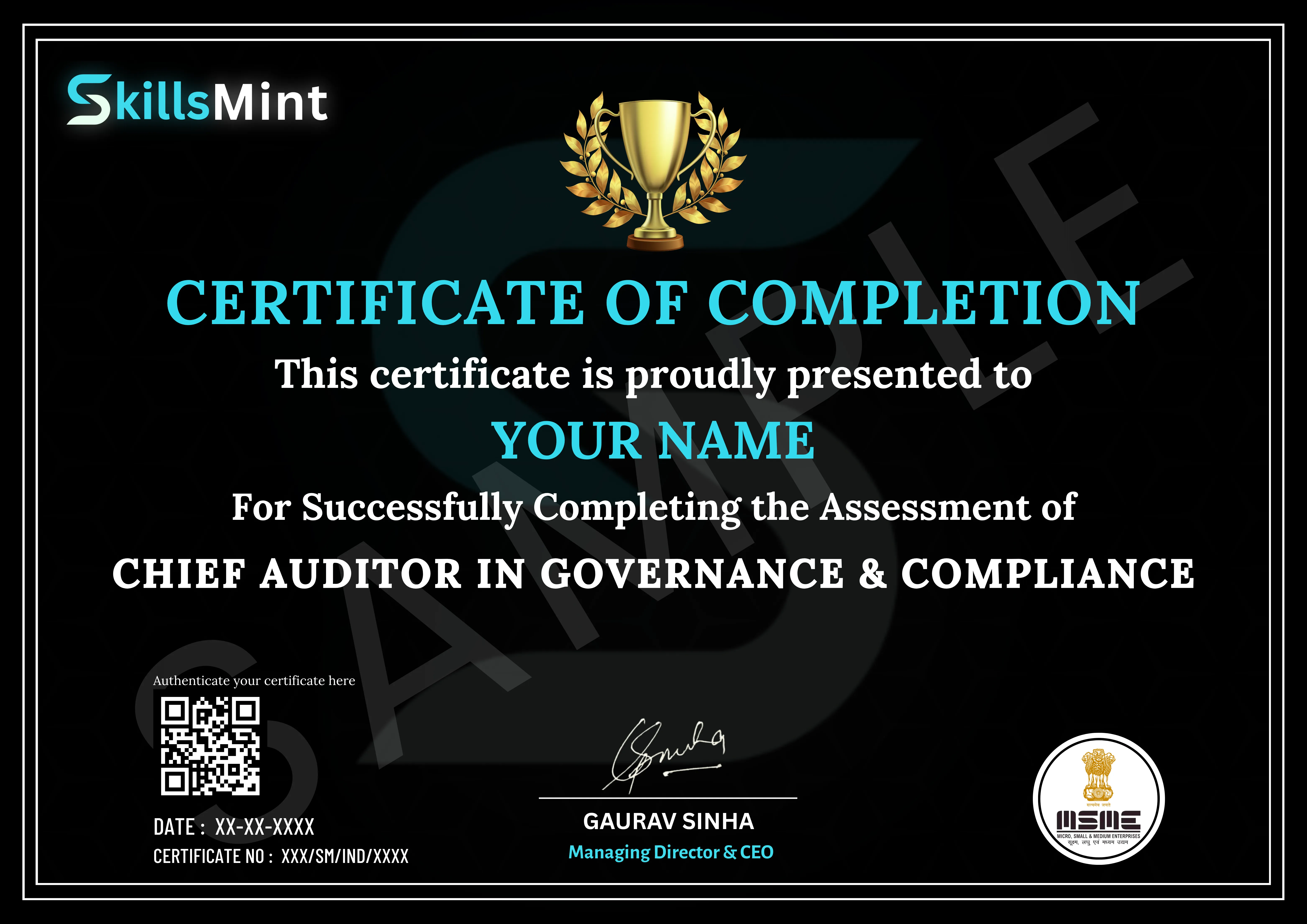 Sample certificate preview