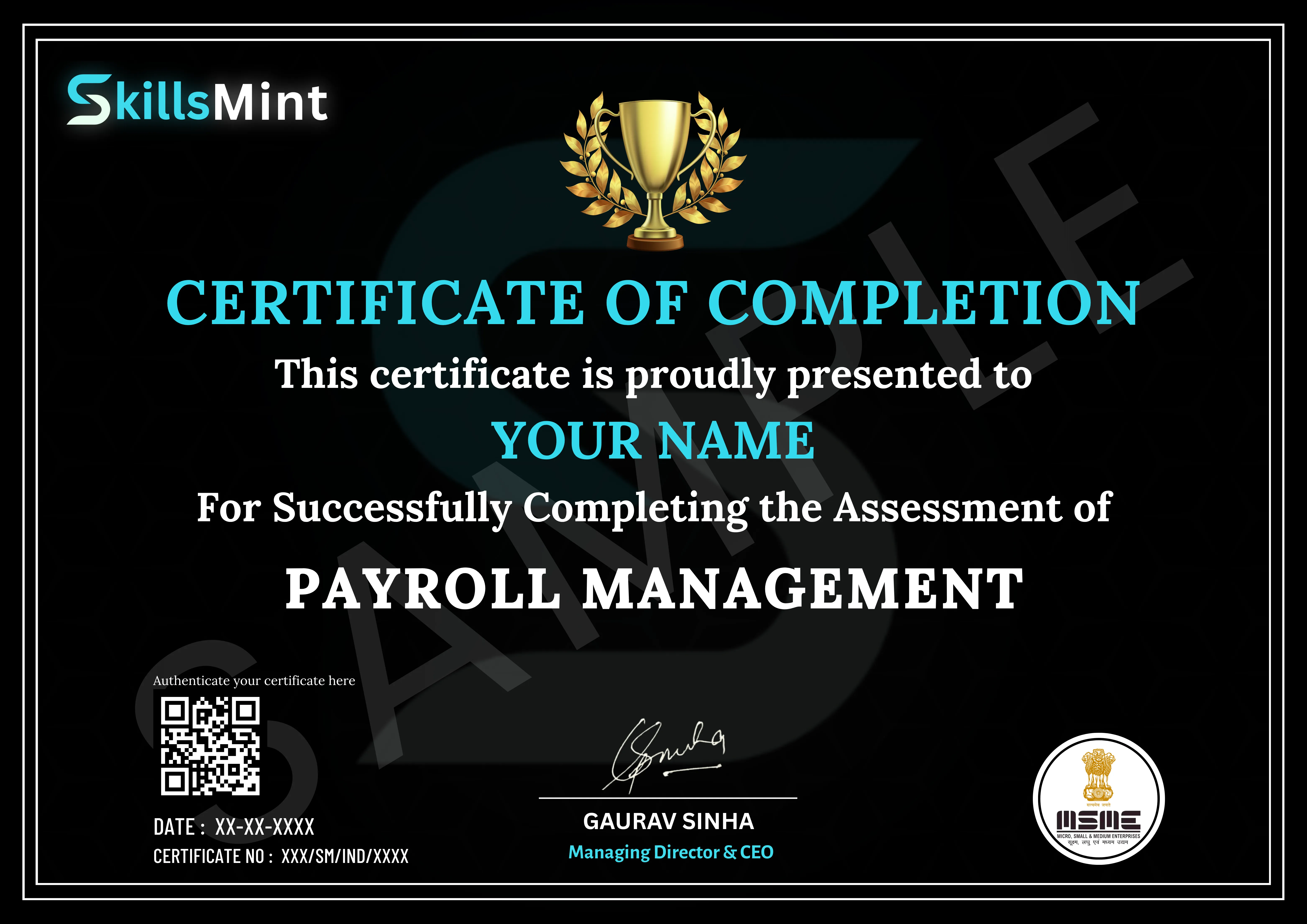 Sample certificate preview