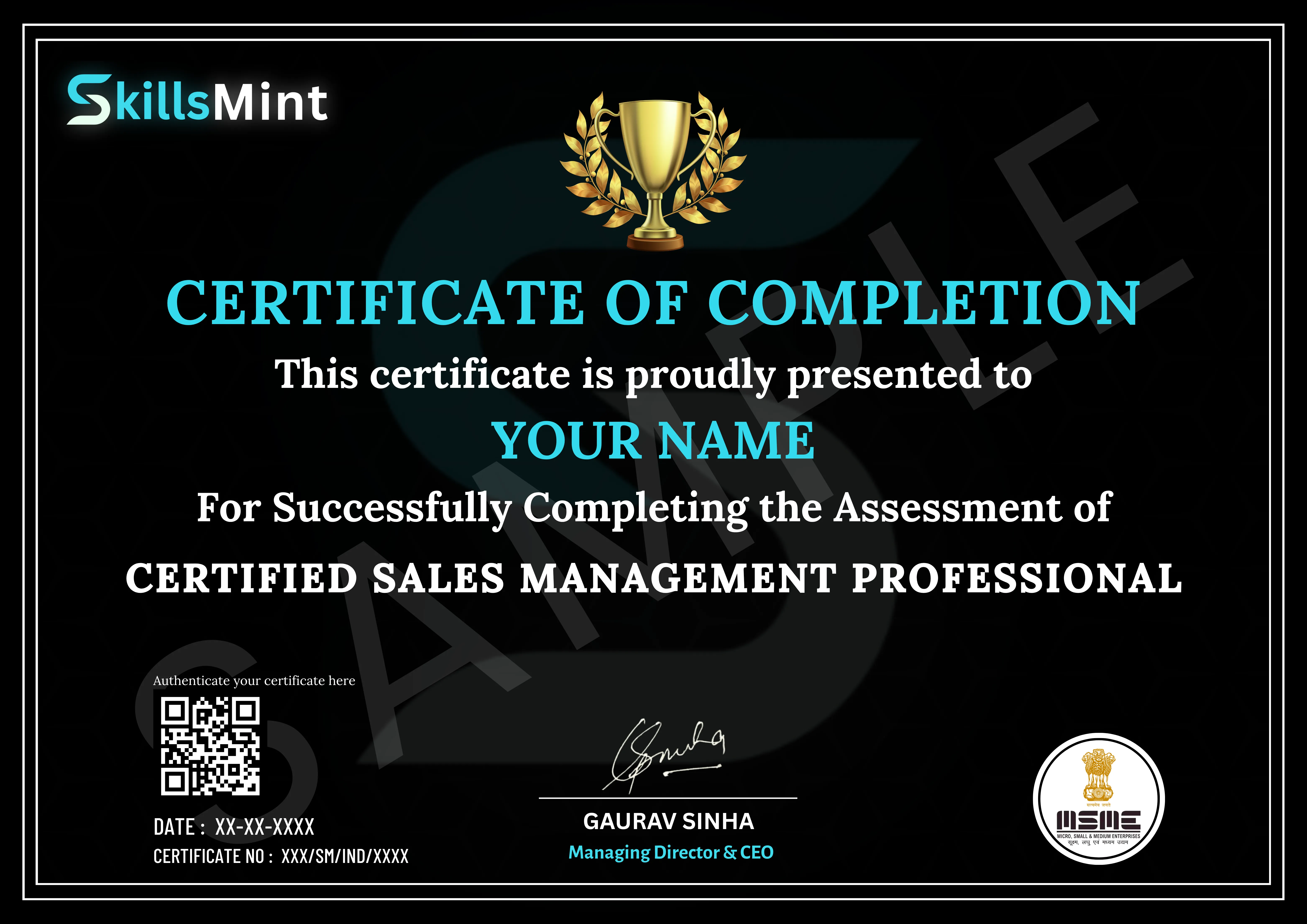 Sample certificate preview