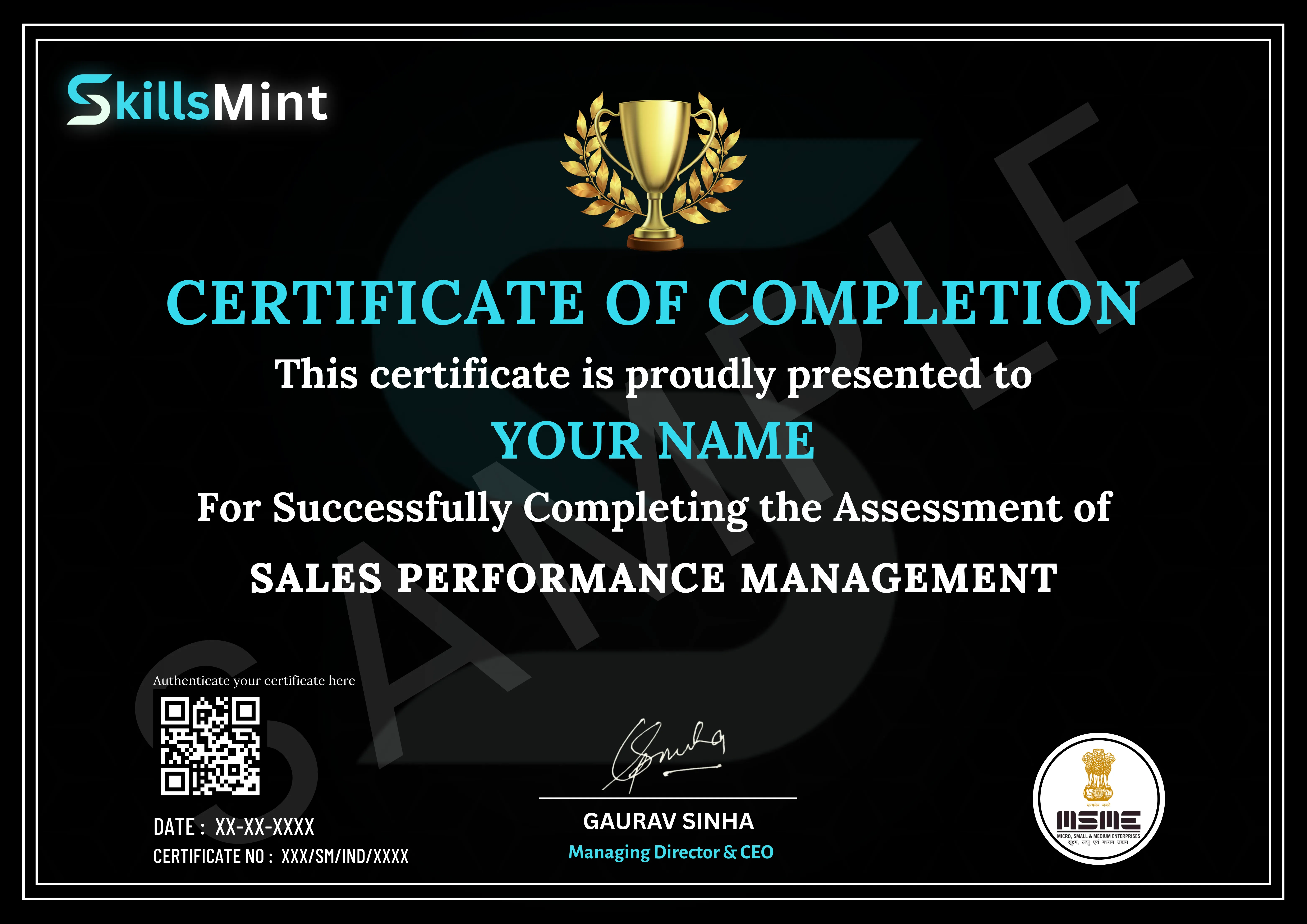 Sample certificate preview