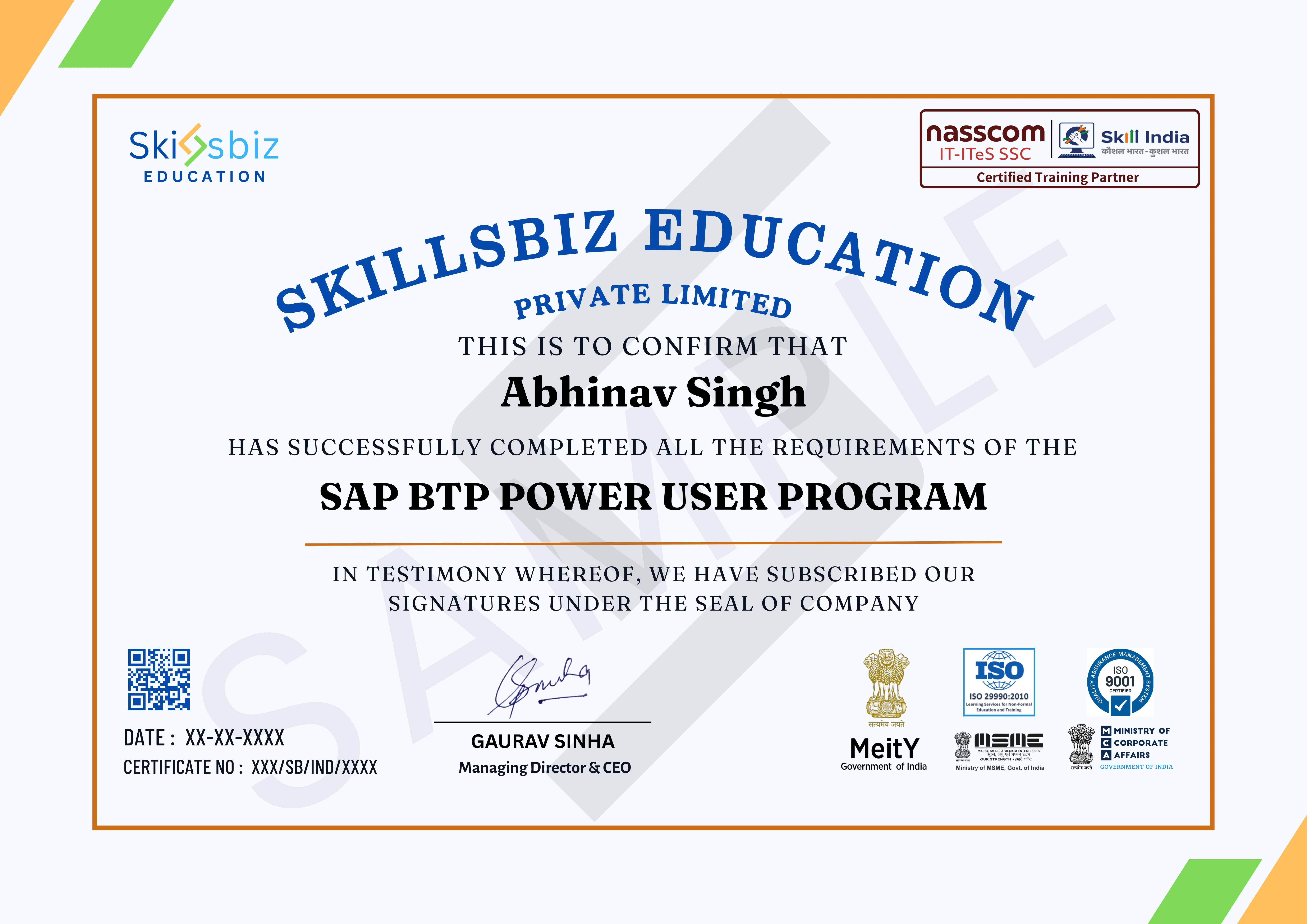 SAP BTP on S/4 HANA Certification Program — Course Certificate