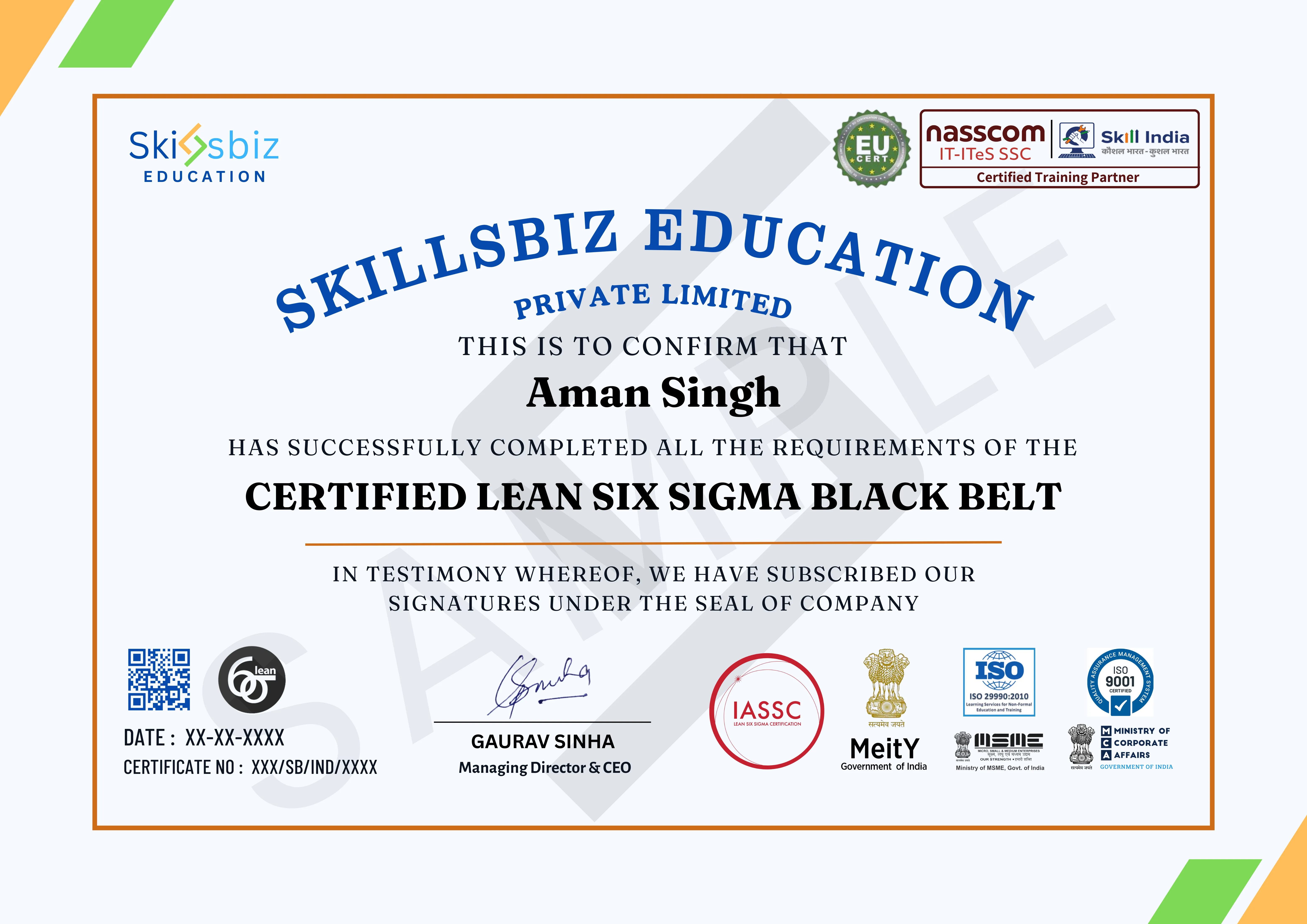 Lean Six Sigma Black Belt Certification Program — Course Certificate