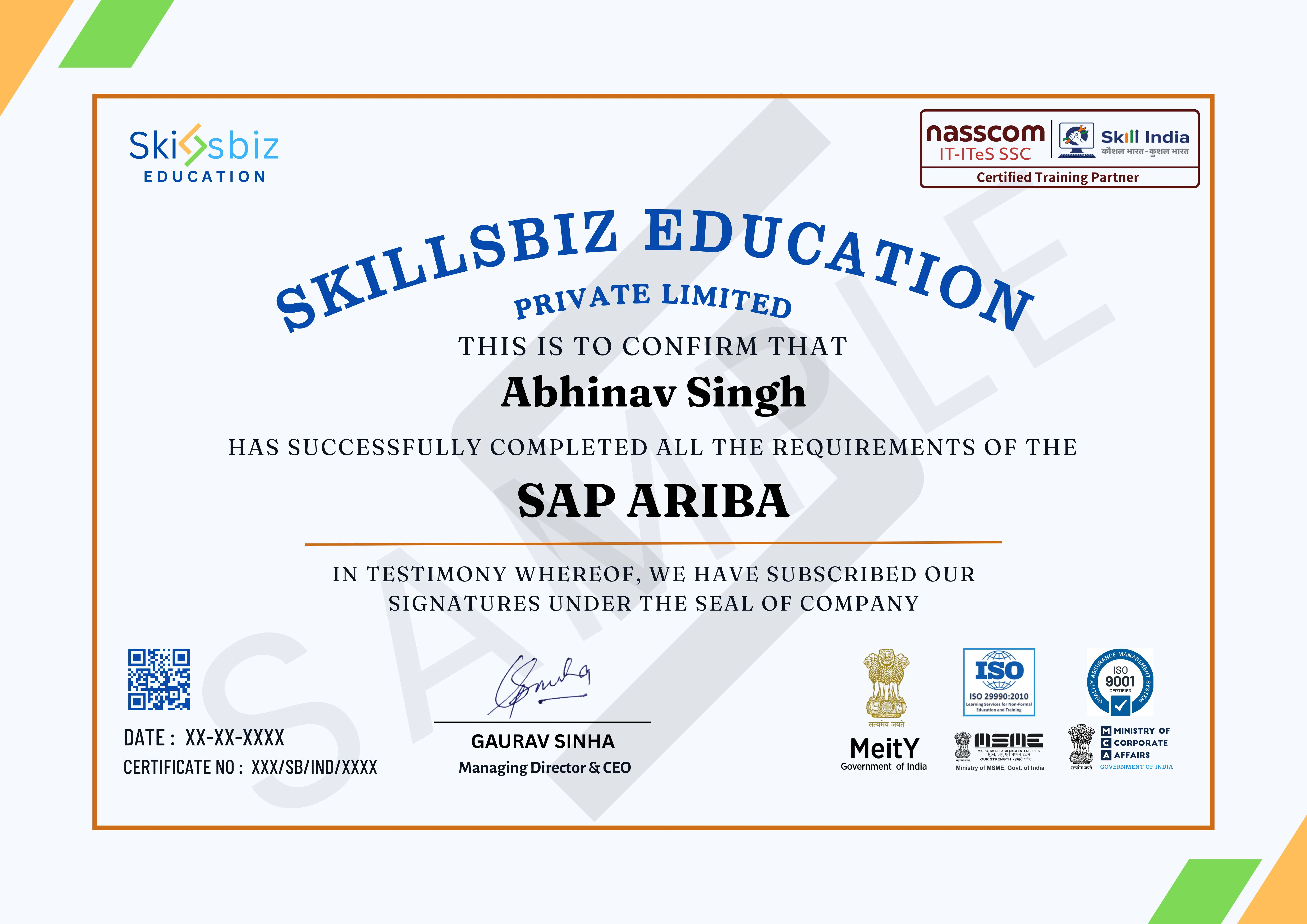 SAP Ariba on S/4 HANA Certification Program certificate