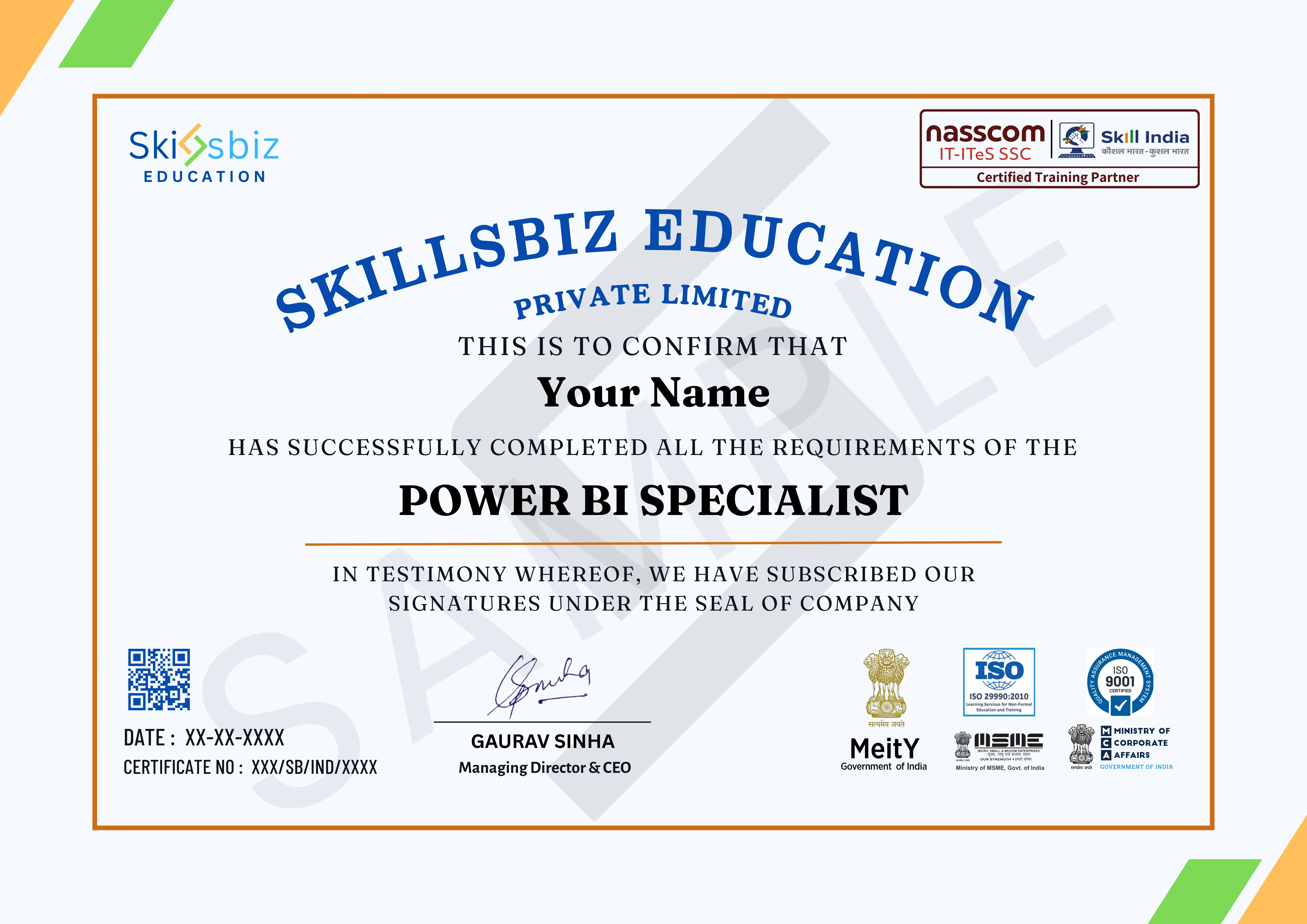 Certified Power BI Professional Program certificate