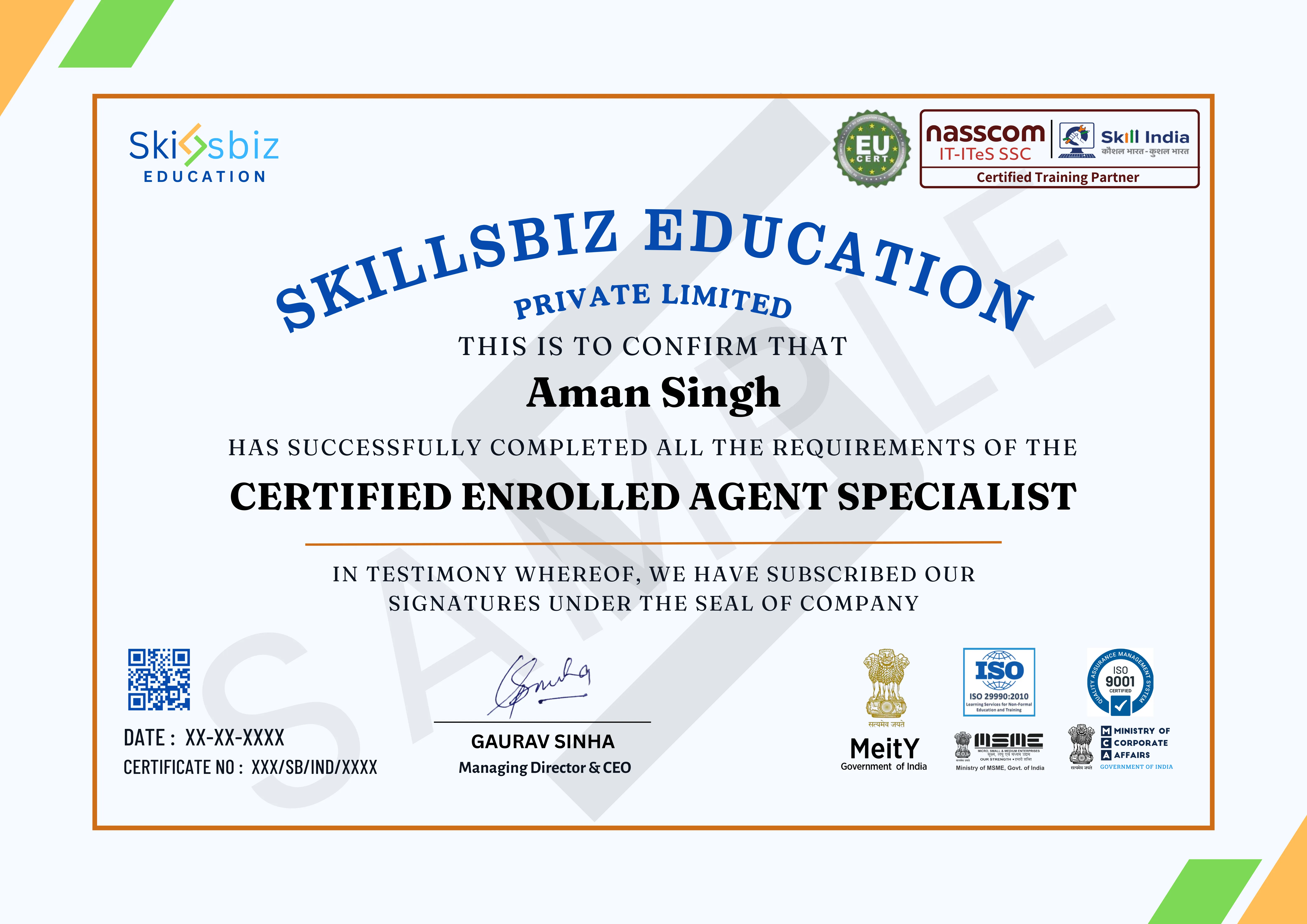 Enrolled Agent Certification Program — Course Certificate