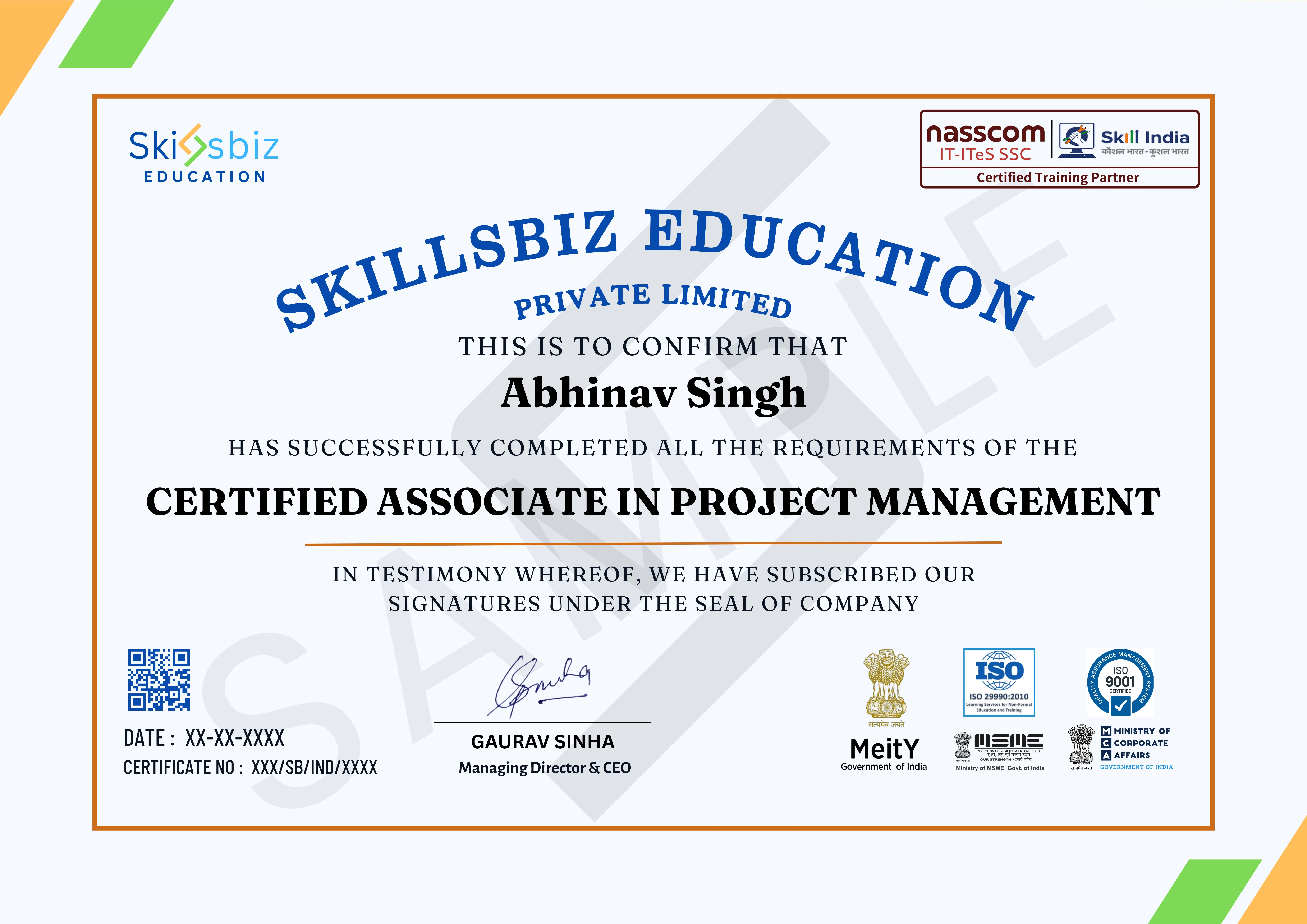 Certified Associate in Project Management Program — Course Certificate