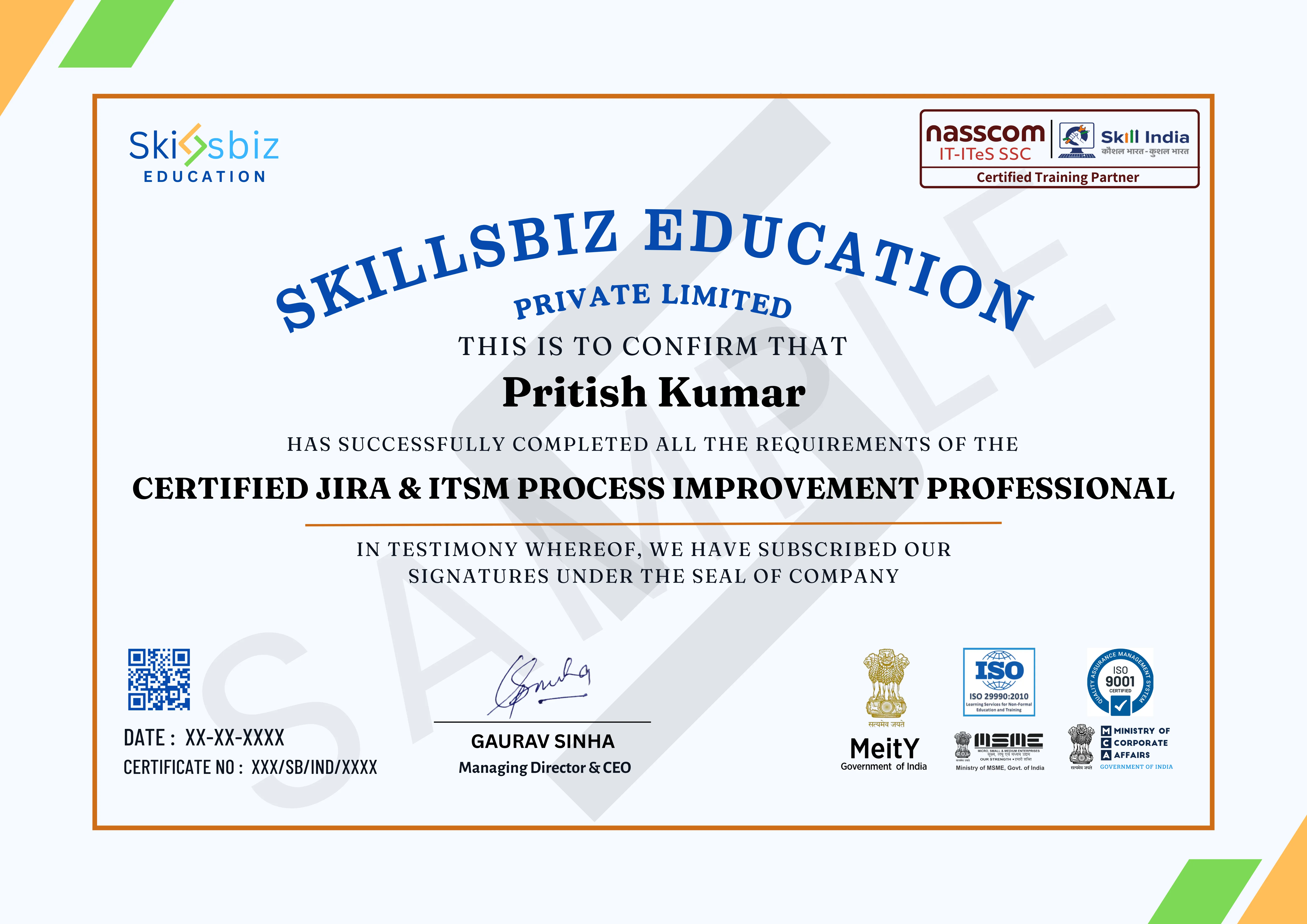 Jira Software & JSM Administration with Confluence Course — Course Certificate