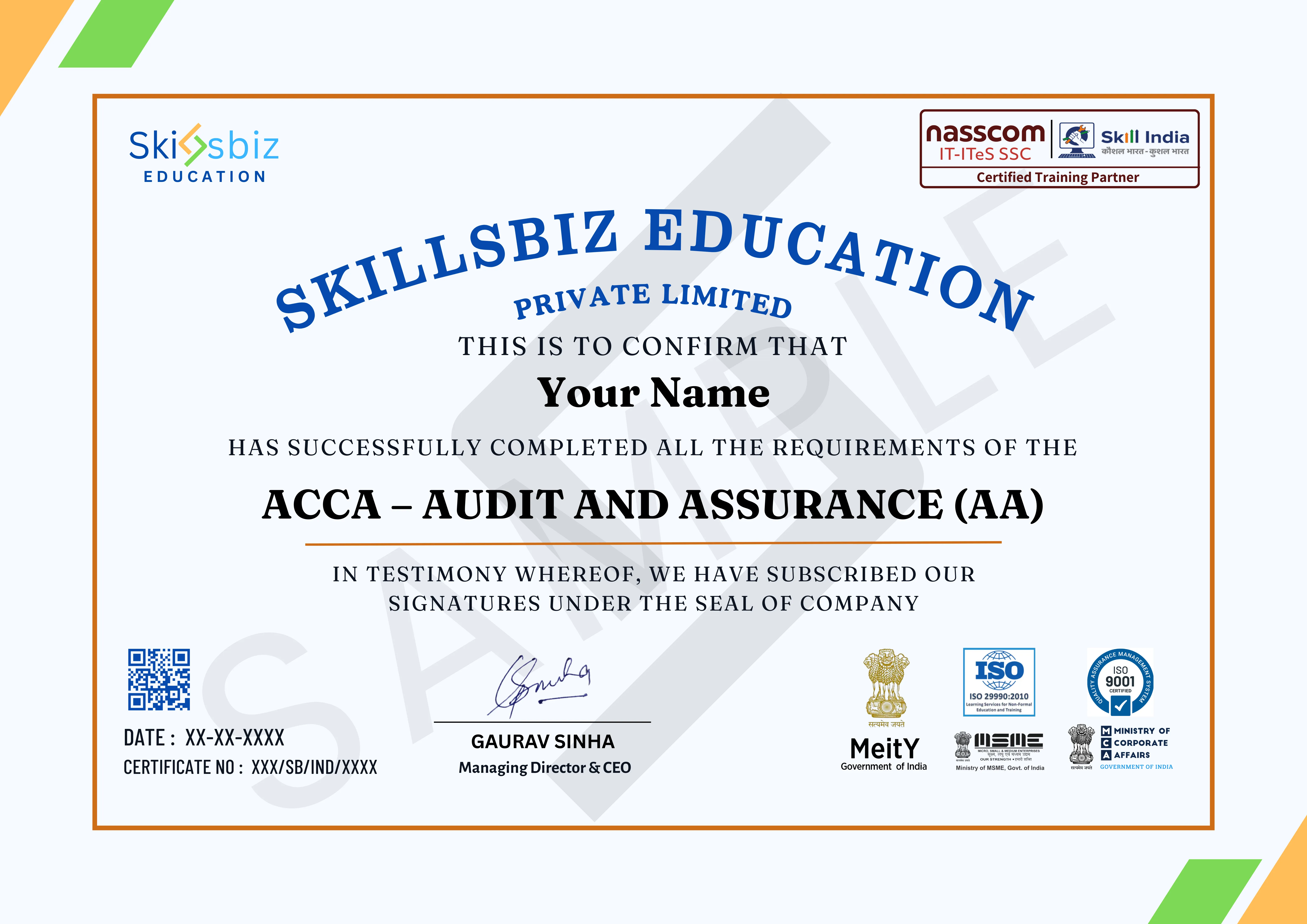 ACCA– Audit and Assurance (AA) — Course Certificate