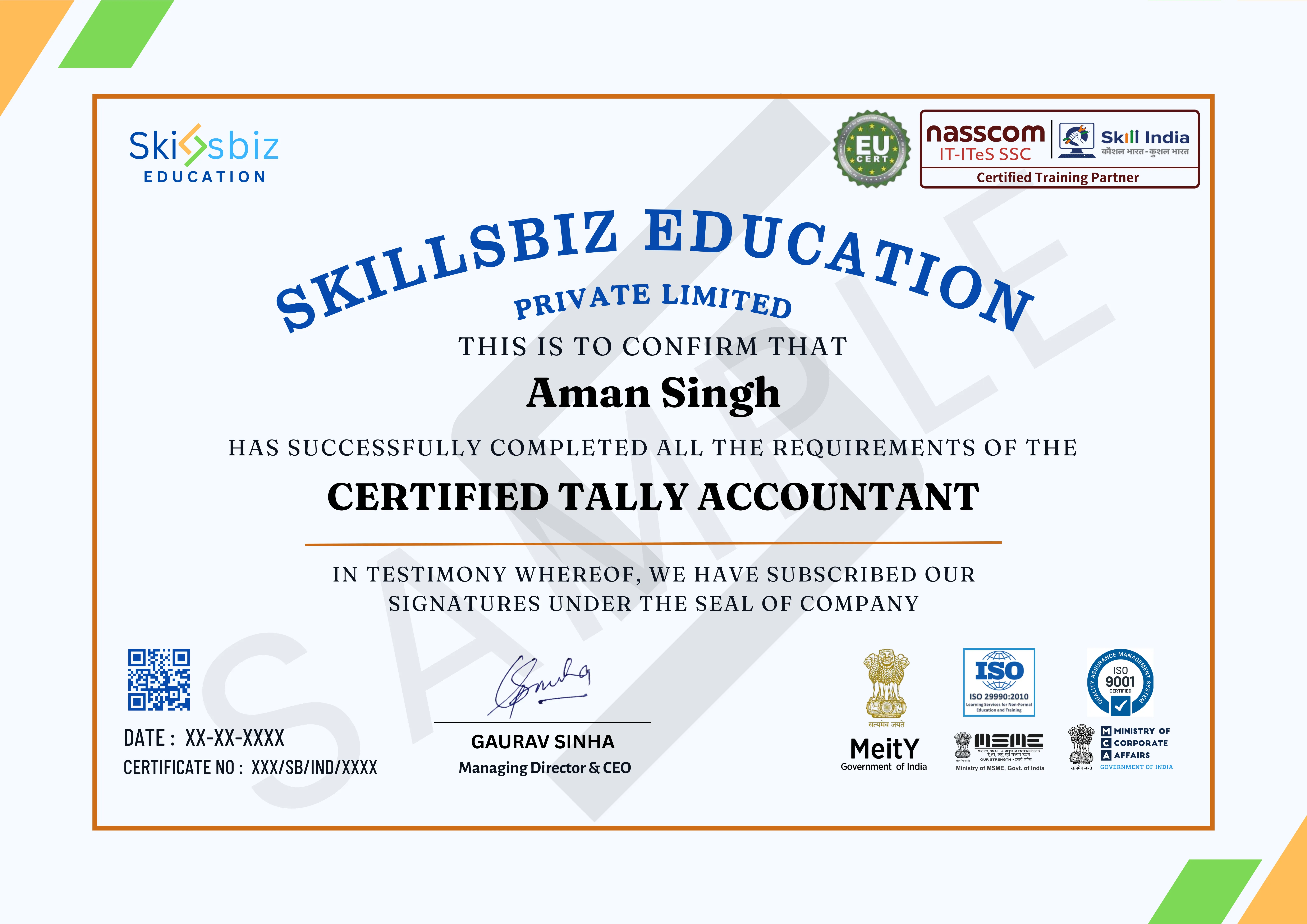 Advance Tally Prime Course — Course Certificate