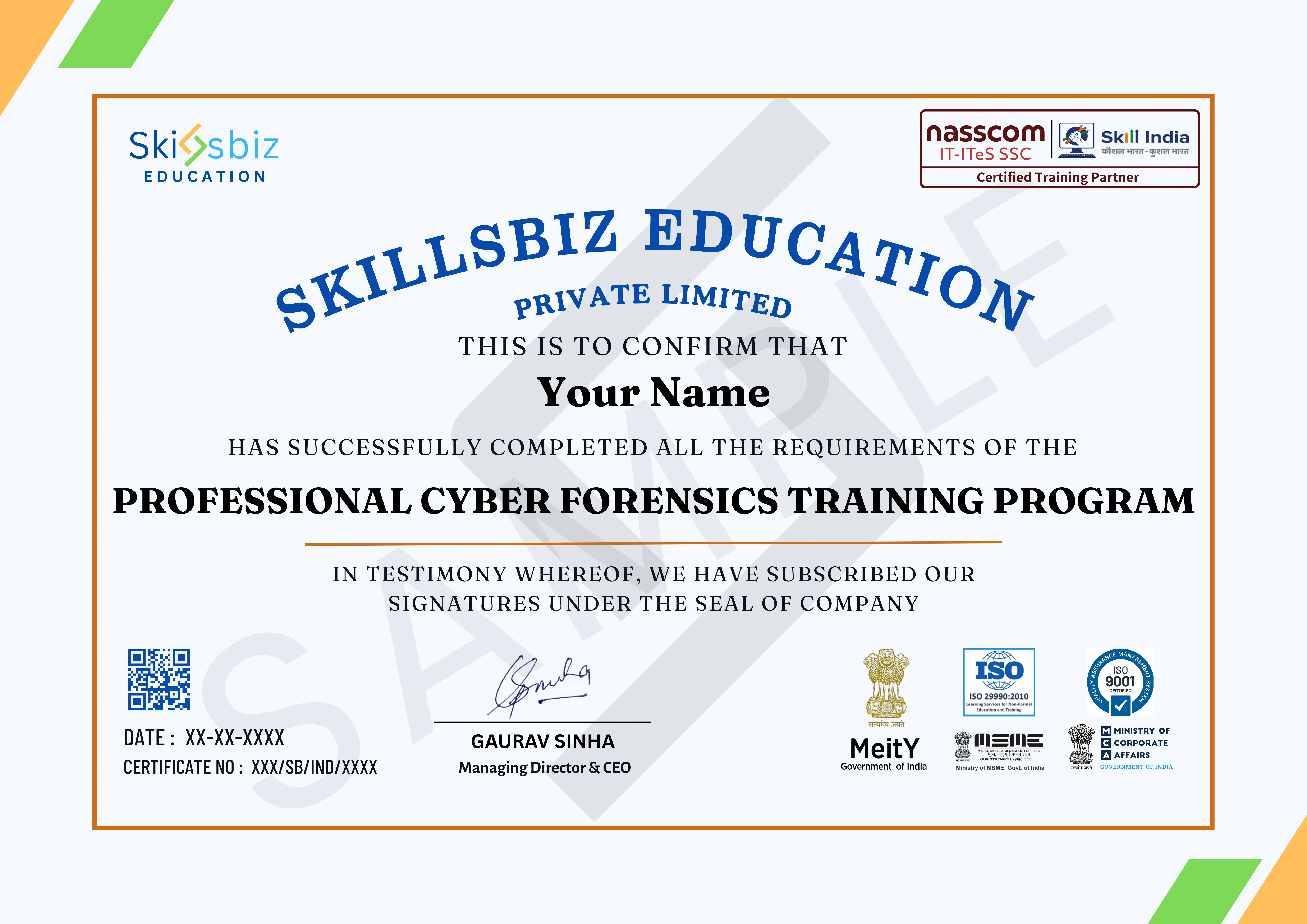 Professional Cyber Forensics Training Program — Course Certificate