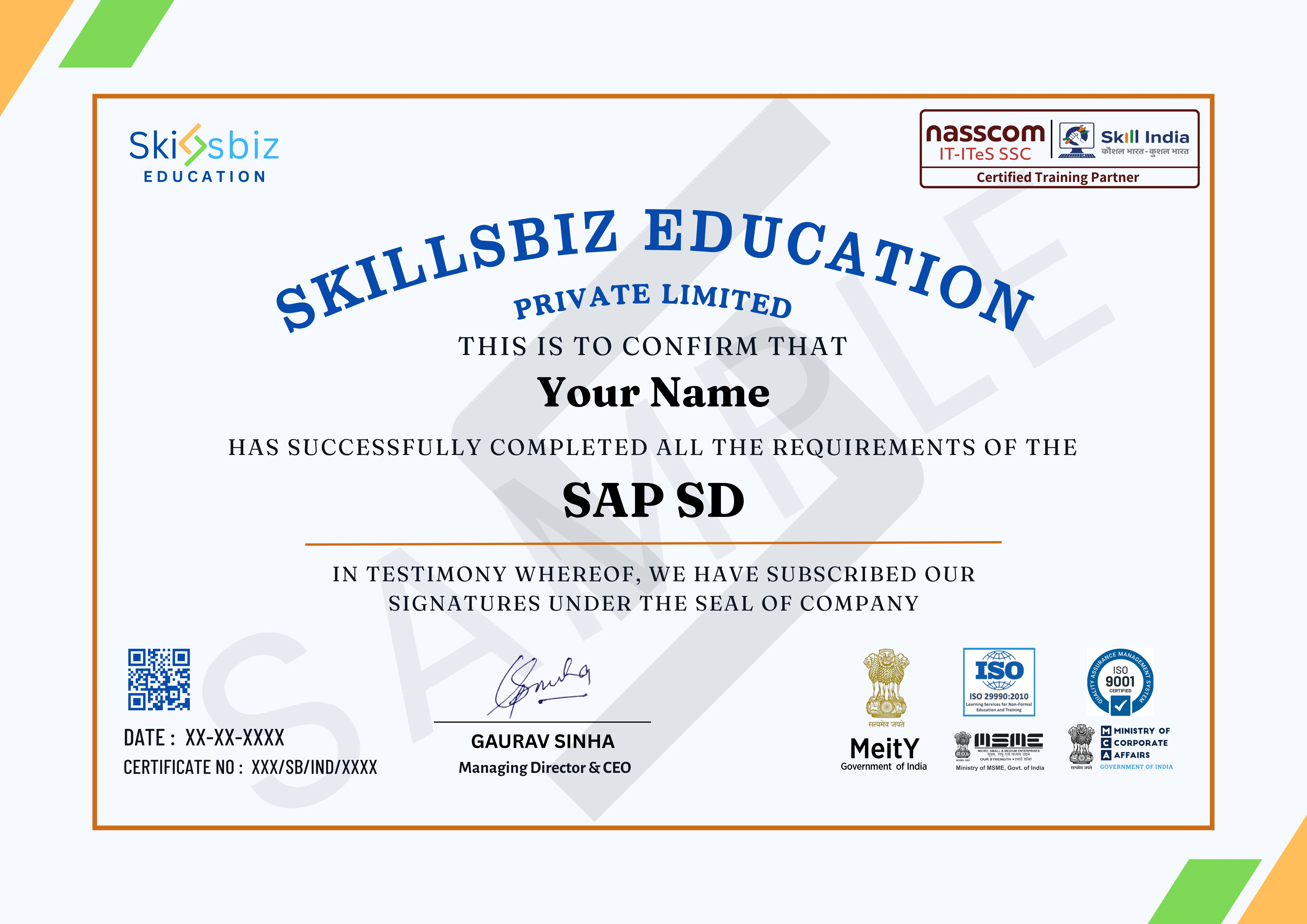 SAP SD on S/4 HANA Certification Program certificate