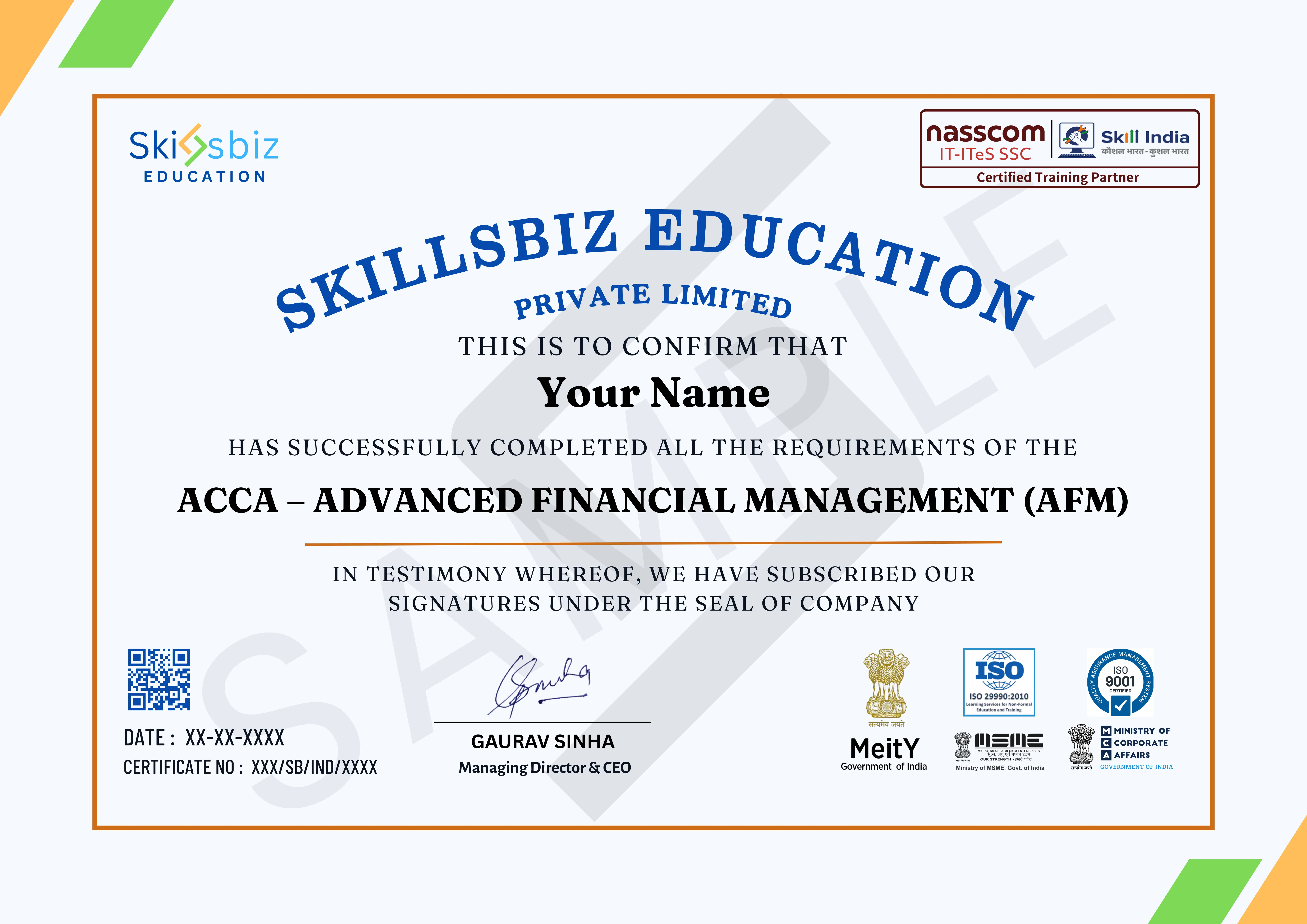 ACCA – Advanced Financial Management (AFM) — Course Certificate