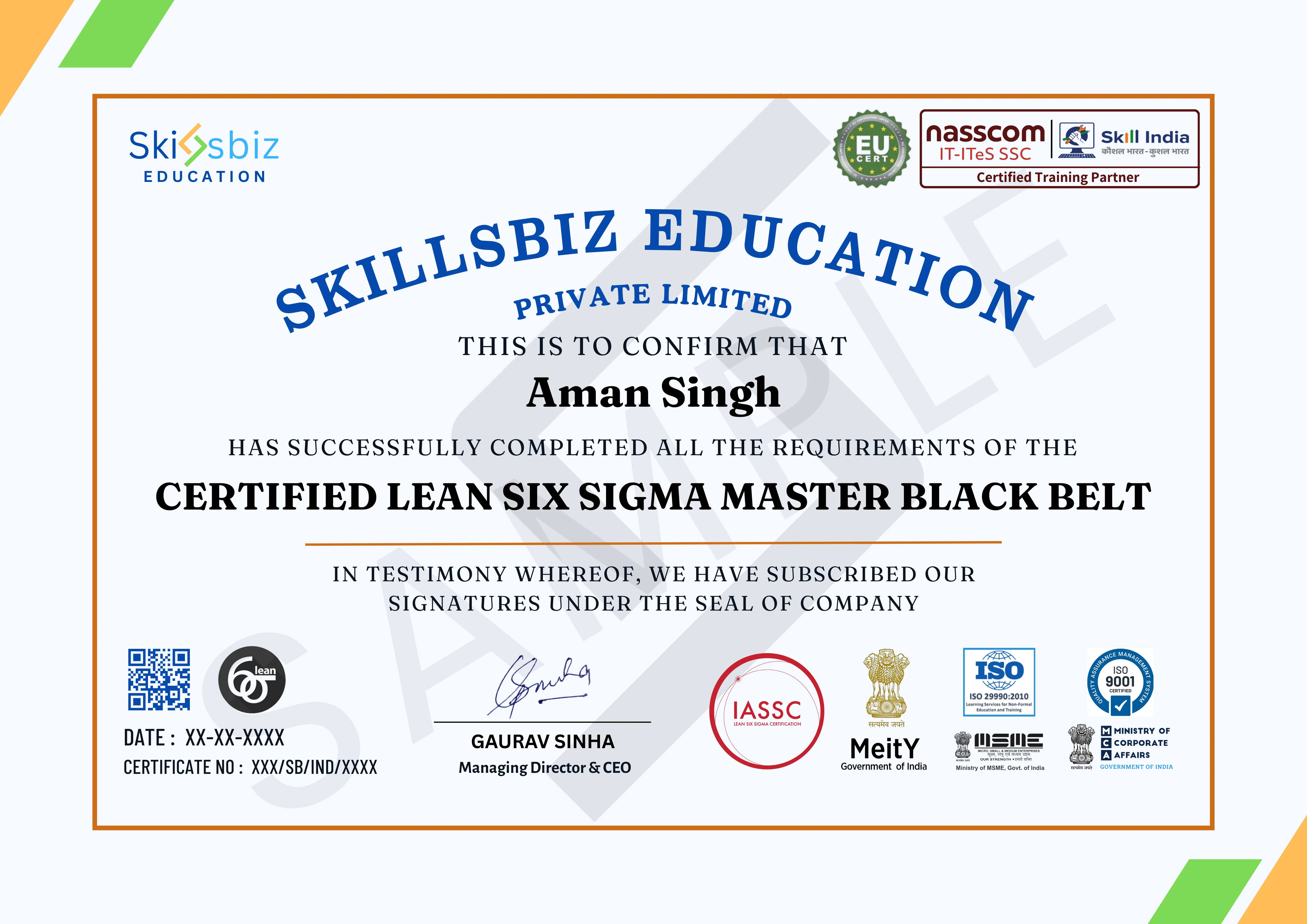 Lean Six Sigma Master Black Belt Certification — Course Certificate