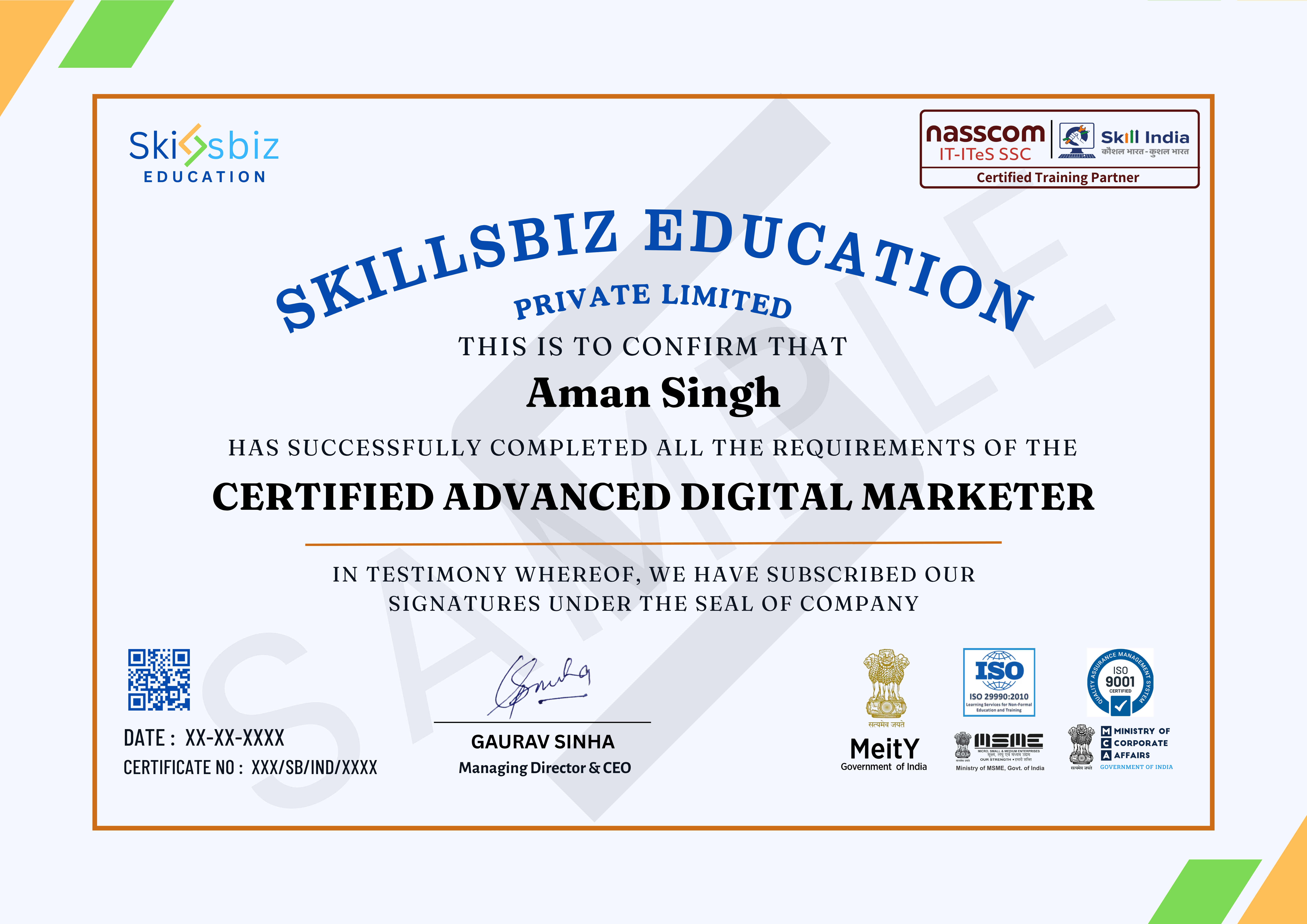Digital Marketing Course Certification — Course Certificate