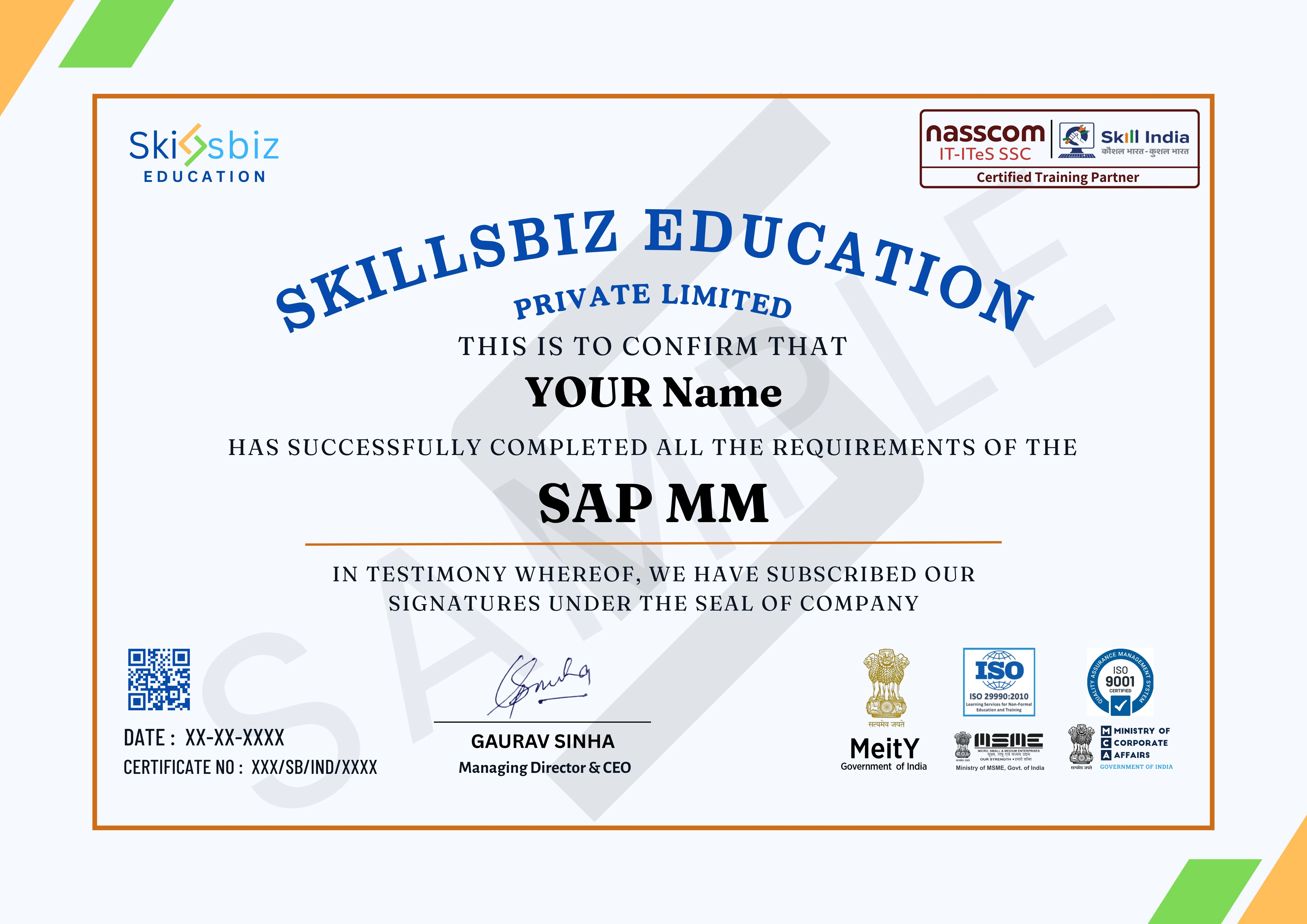 SAP MM on S/4 HANA Certification Program certificate