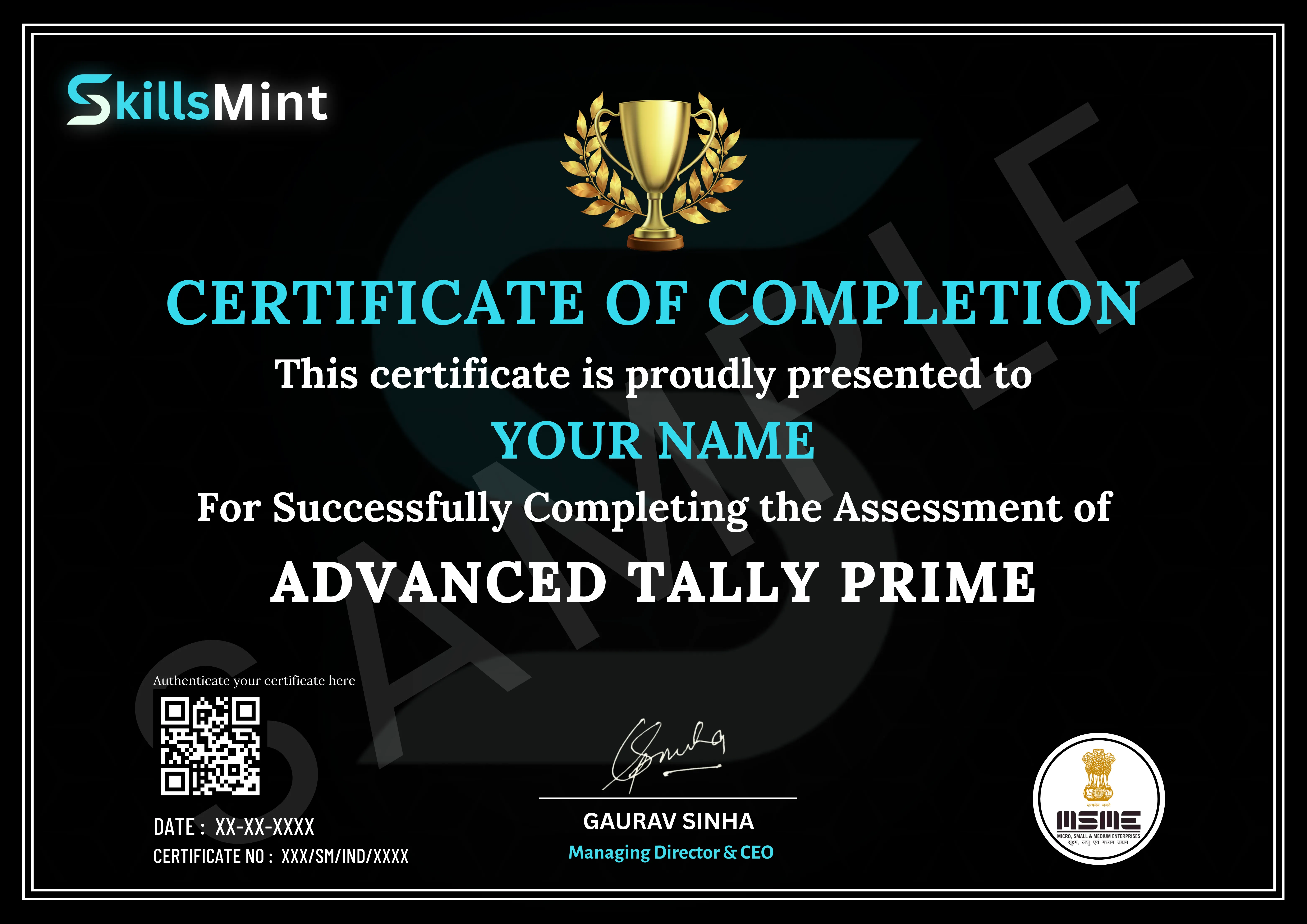 Sample certificate preview