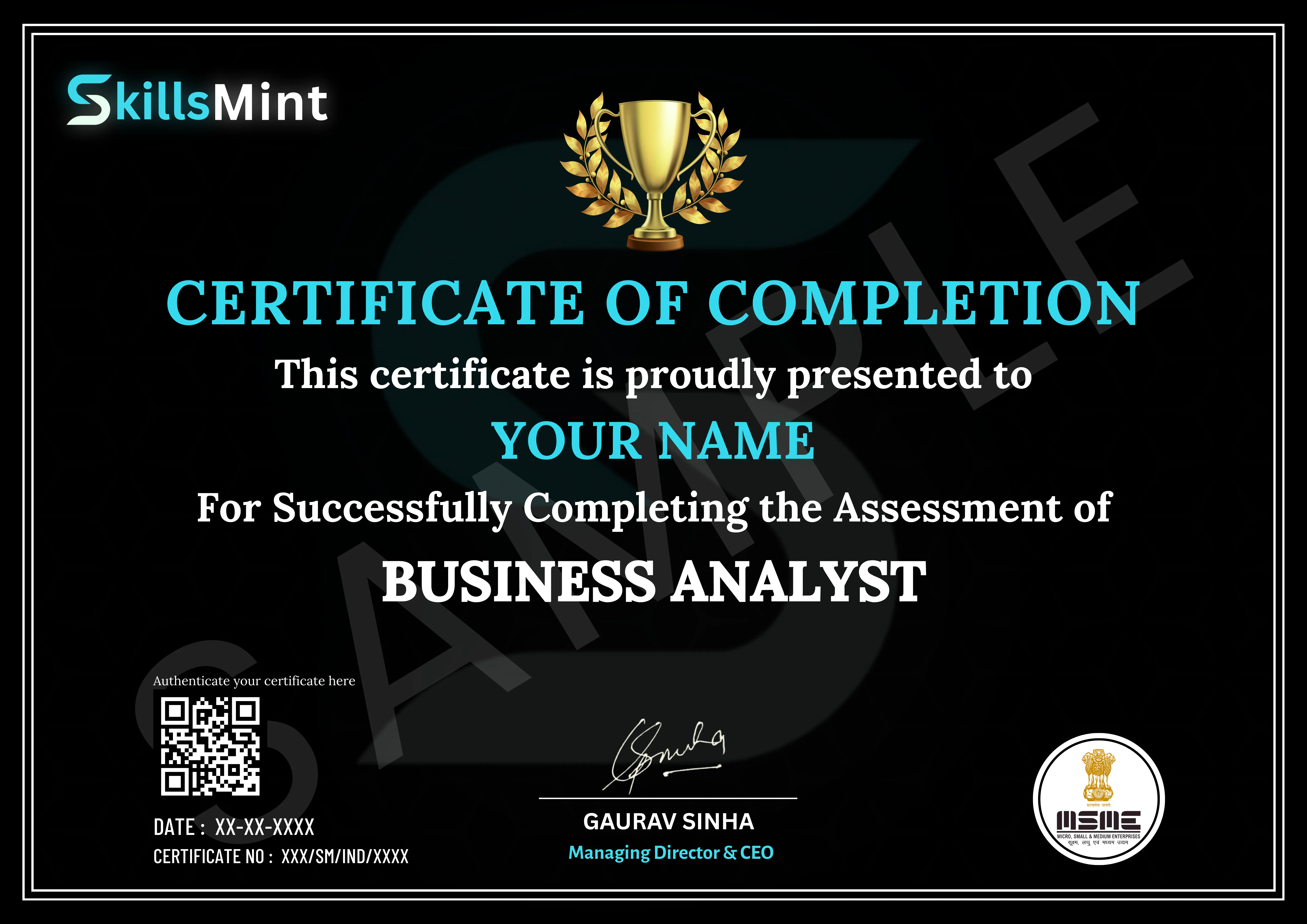 Sample certificate preview