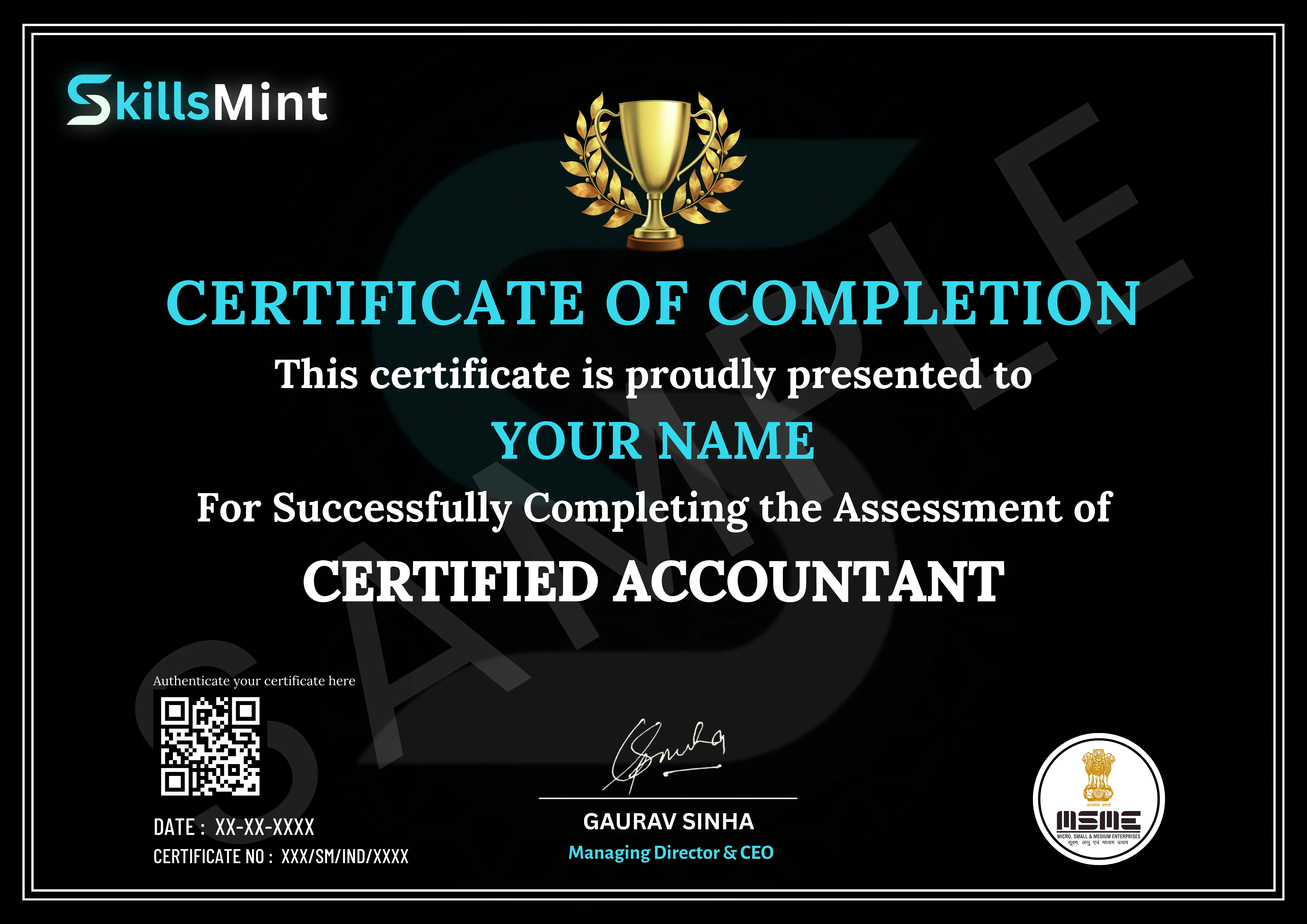 Sample certificate preview