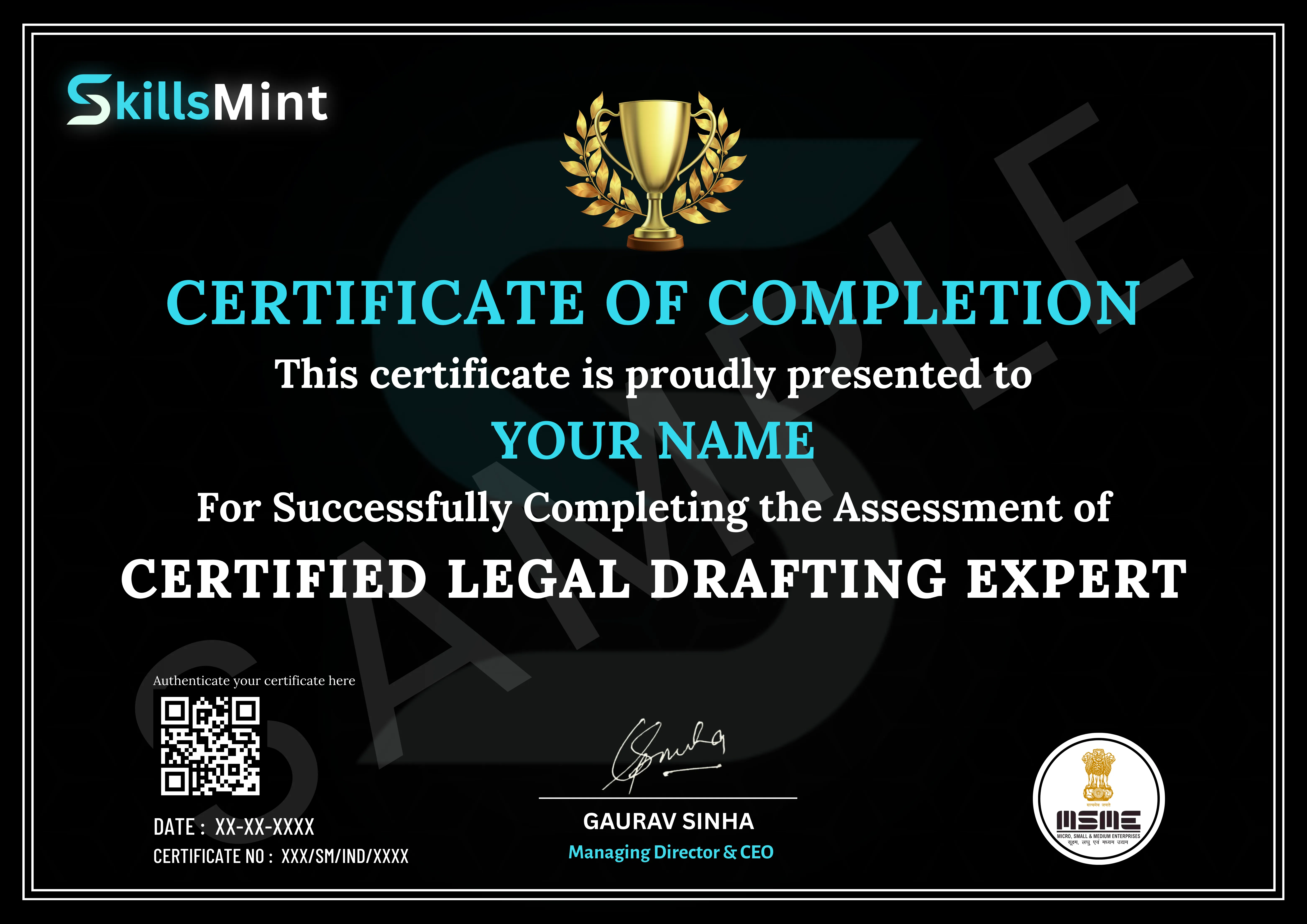 Sample certificate preview