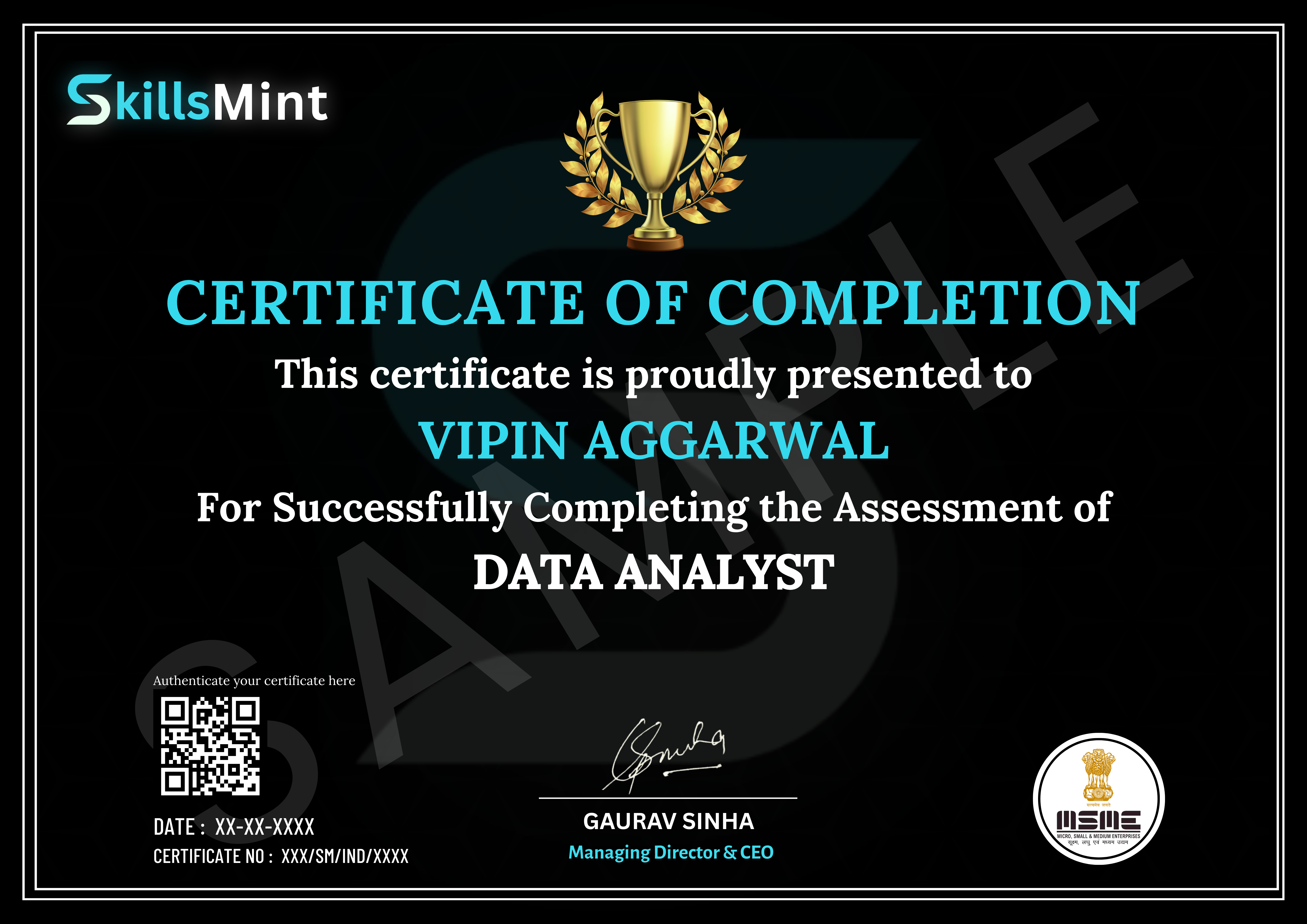 Sample certificate preview