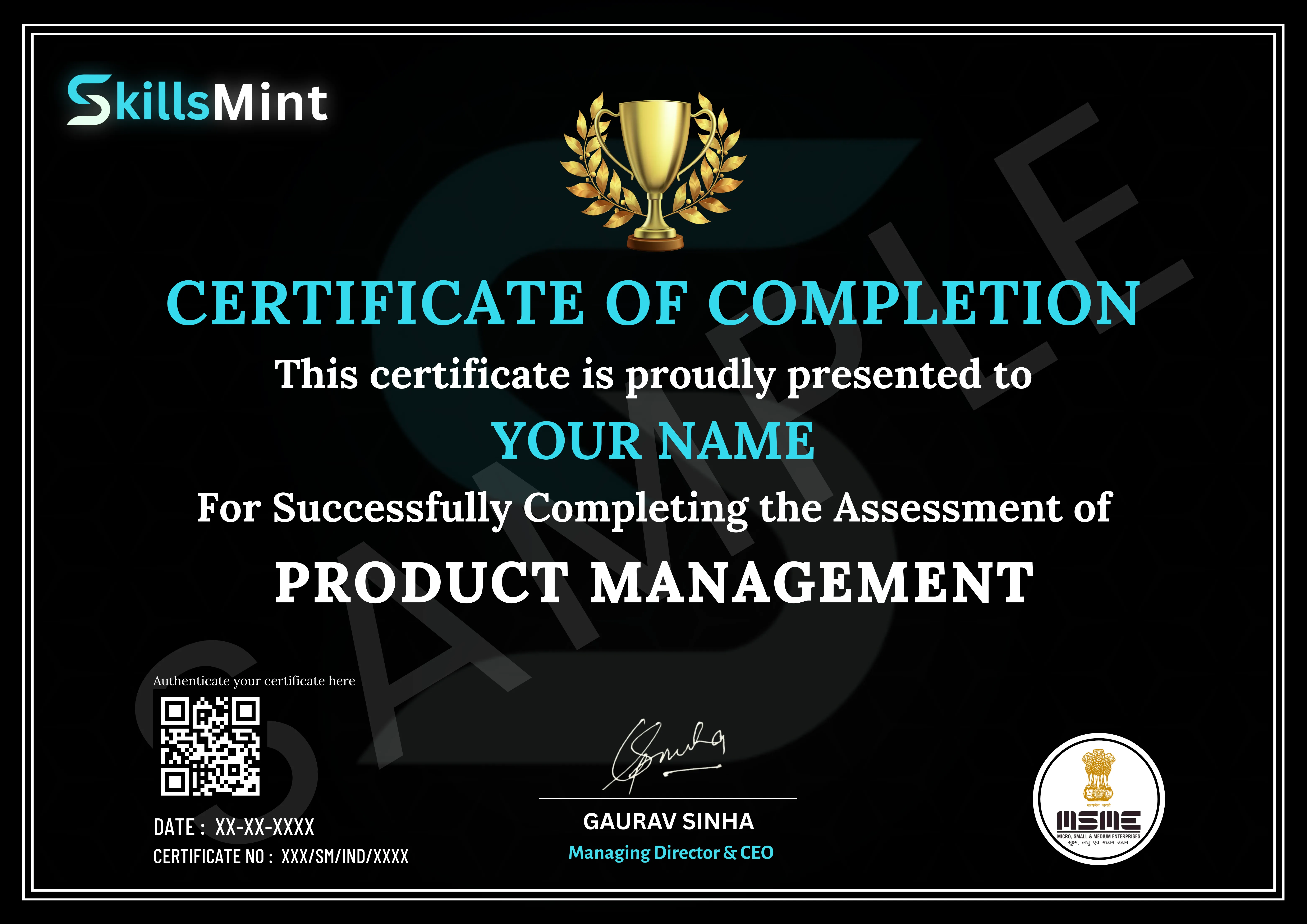 Sample certificate preview