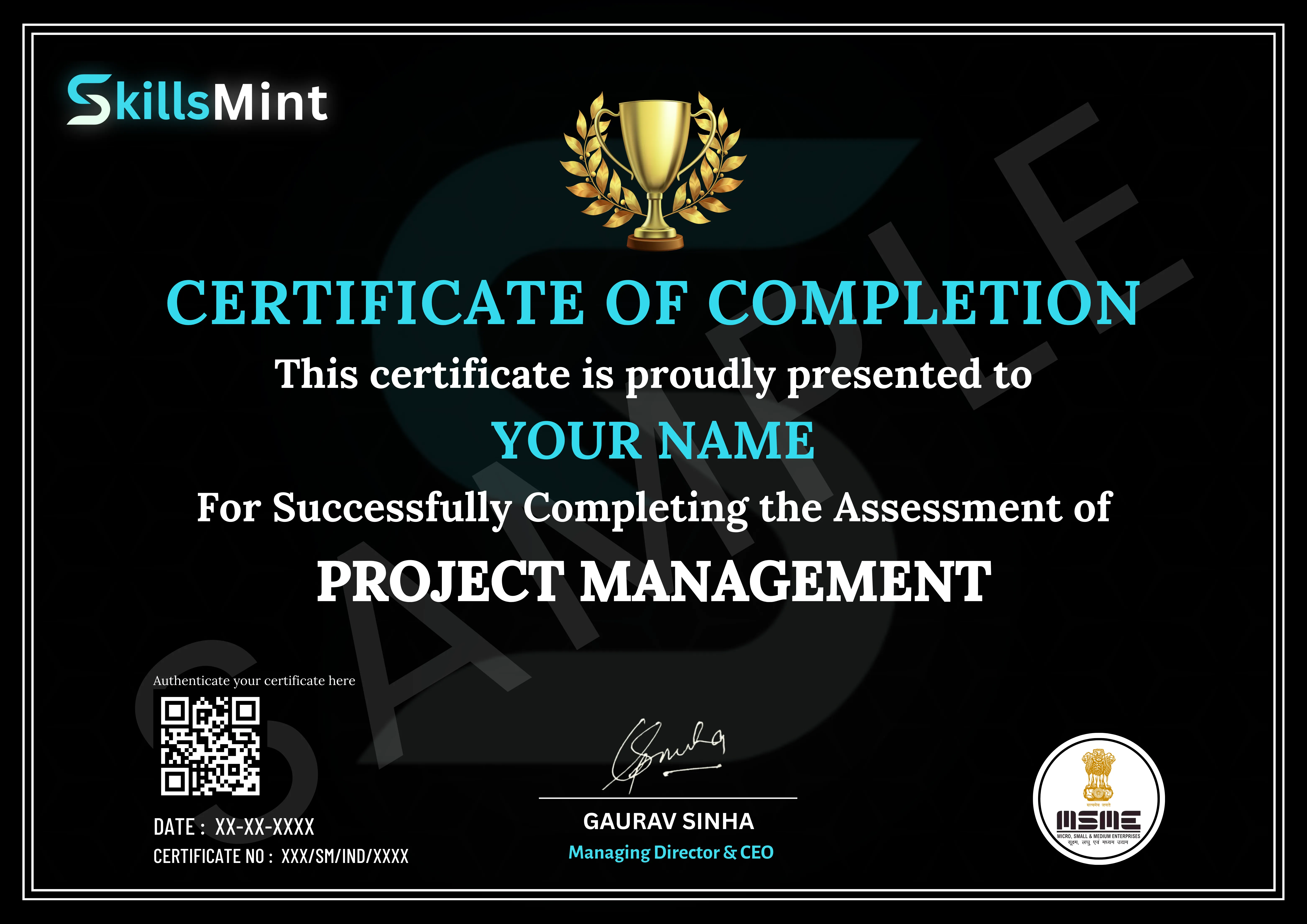 Sample certificate preview